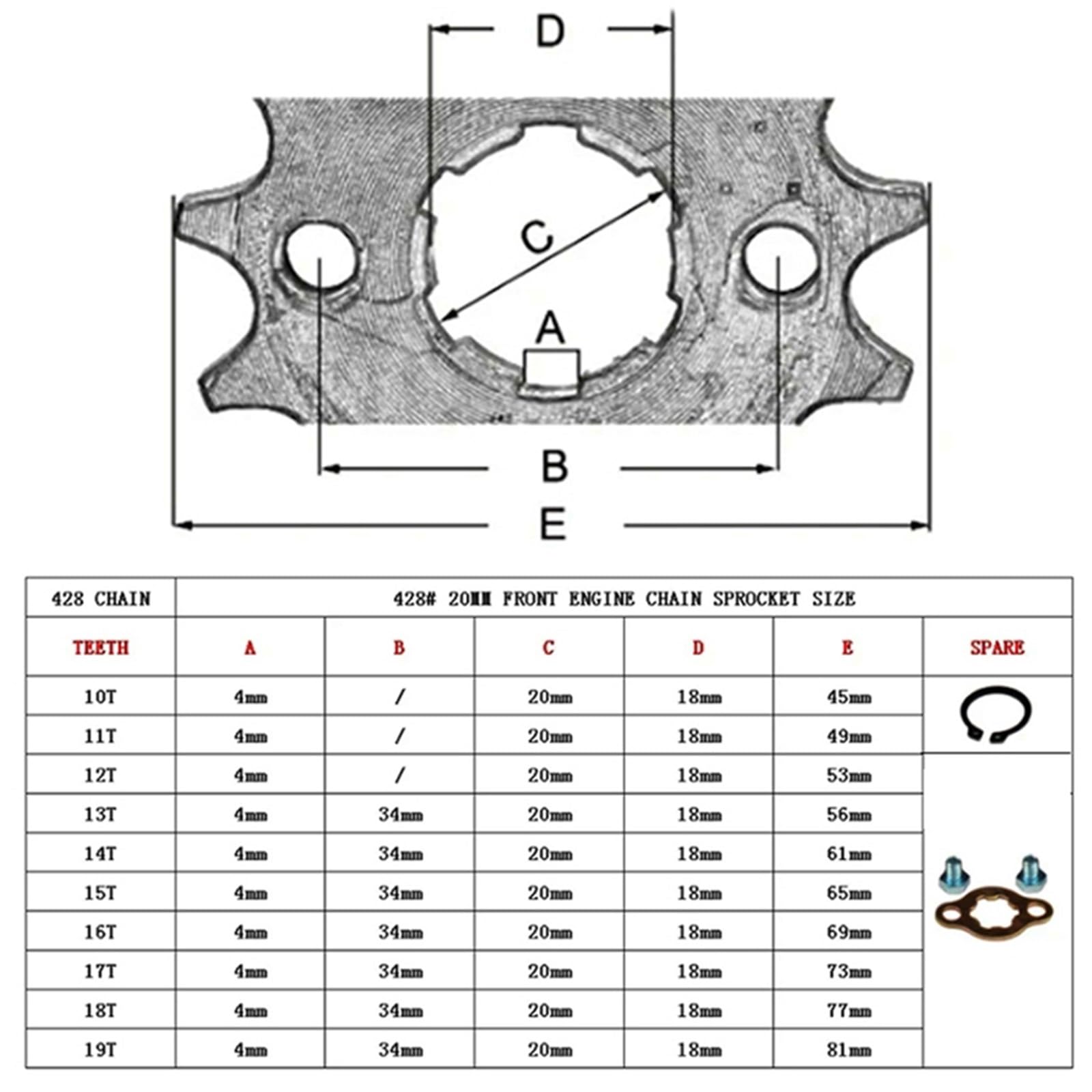 Pignon de Chaîne Arrière Chaîne 428-104L 14T-17T pour VTT, Kart, Buggy, UTV 125cc, 150cc, 200cc, 250cc Pignon Moteur Pignons(14T Set)