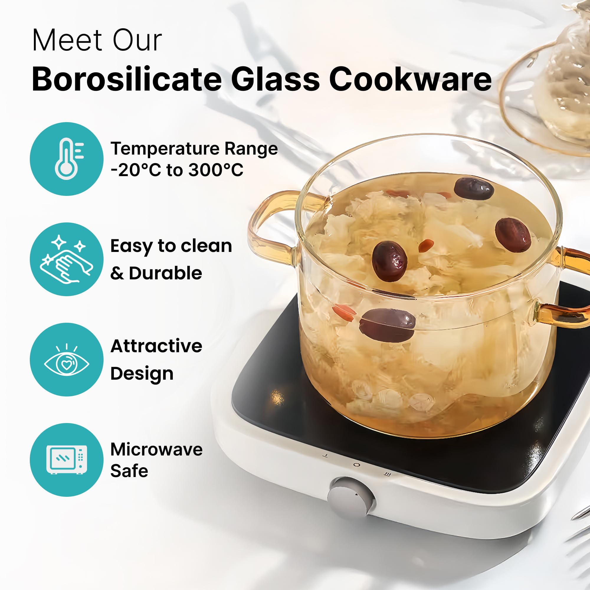 The Better Home Zeno Borosilicate Pot - 2.3L Glass Cookware -2 The Better Home Zeno Borosilicate Pot - 2.3L Glass Cookware -2