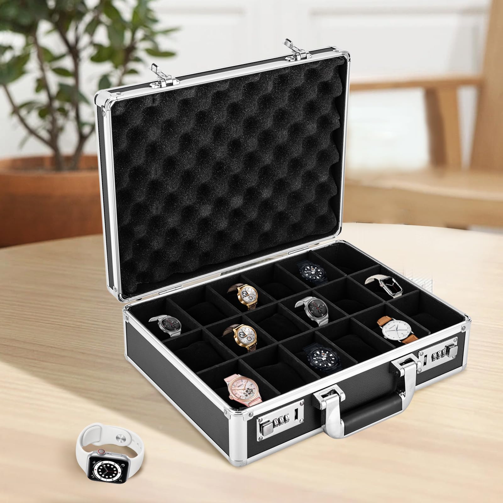 Boîte à Outils de Bureau Innytund pour Montres et Accessoires, 618 emplacements, Noire, 36 x 27,8 cm, avec Serrure, présentoir, étui Rangement Bijoux Collection, Organisateur prote