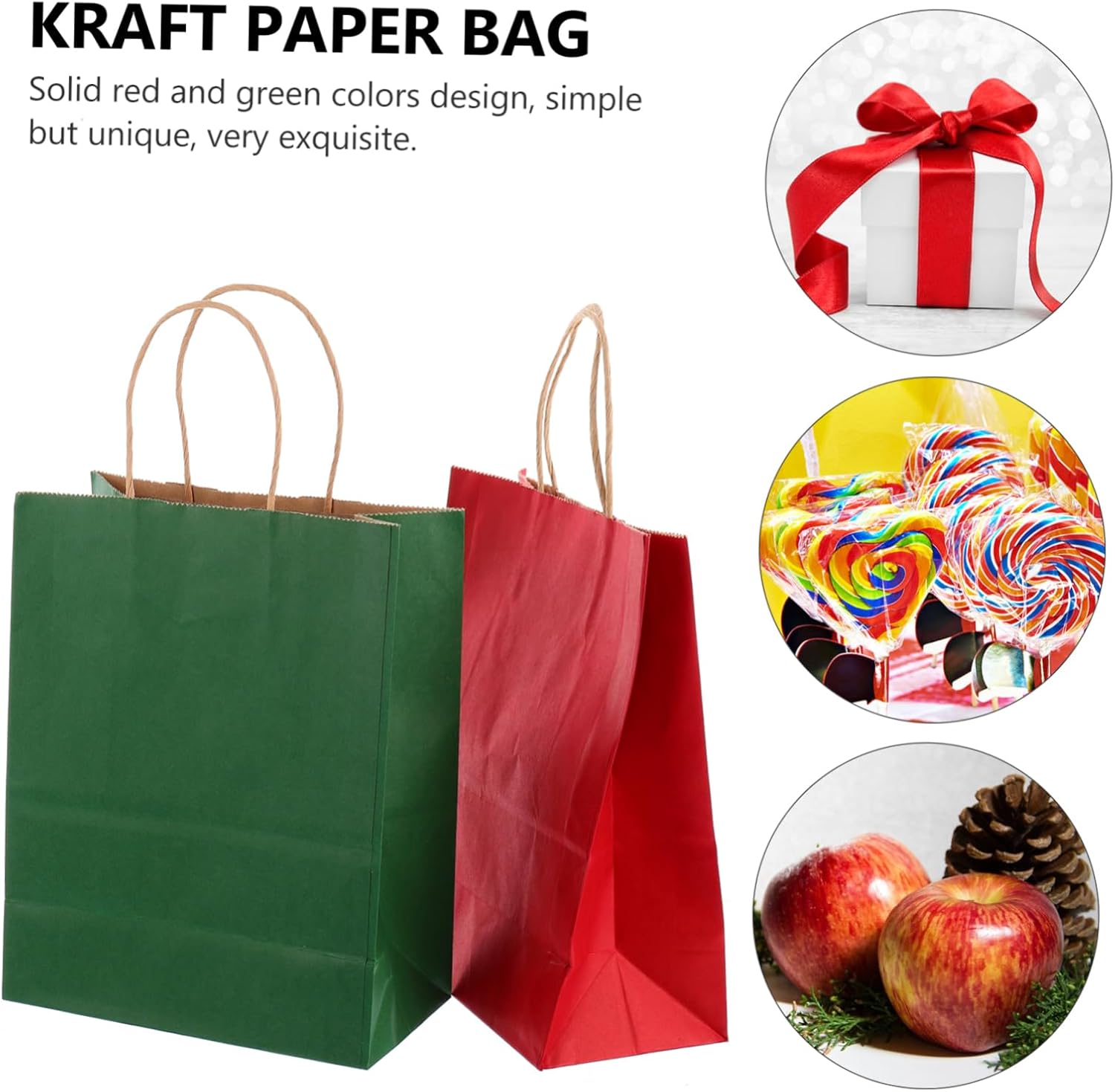 Outanaya 24pcs Christmas Red and Green Kraft Paper Bags Twine Handles for Wrapping Merchandising and Festive Storage for Presents and Party Favors