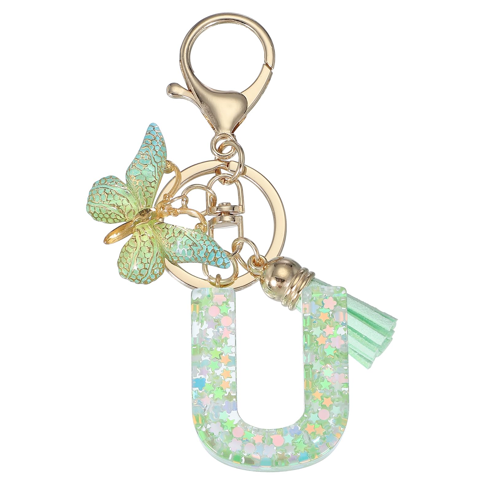 PATIKIL Alphabet Initial Letter Keychain, Resin Cute Keychains with Tassel Butterfly Letter U Pendant Charm for Women Key Purse Handbag Bag