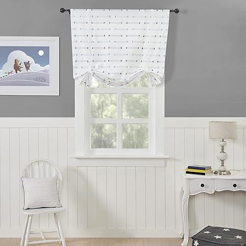 Hopscotch - Persiana para ventana, cortina de globo con filtro de luz, decoración bordada del hogar (azul atlántico, 42 x 63 pulgadas)