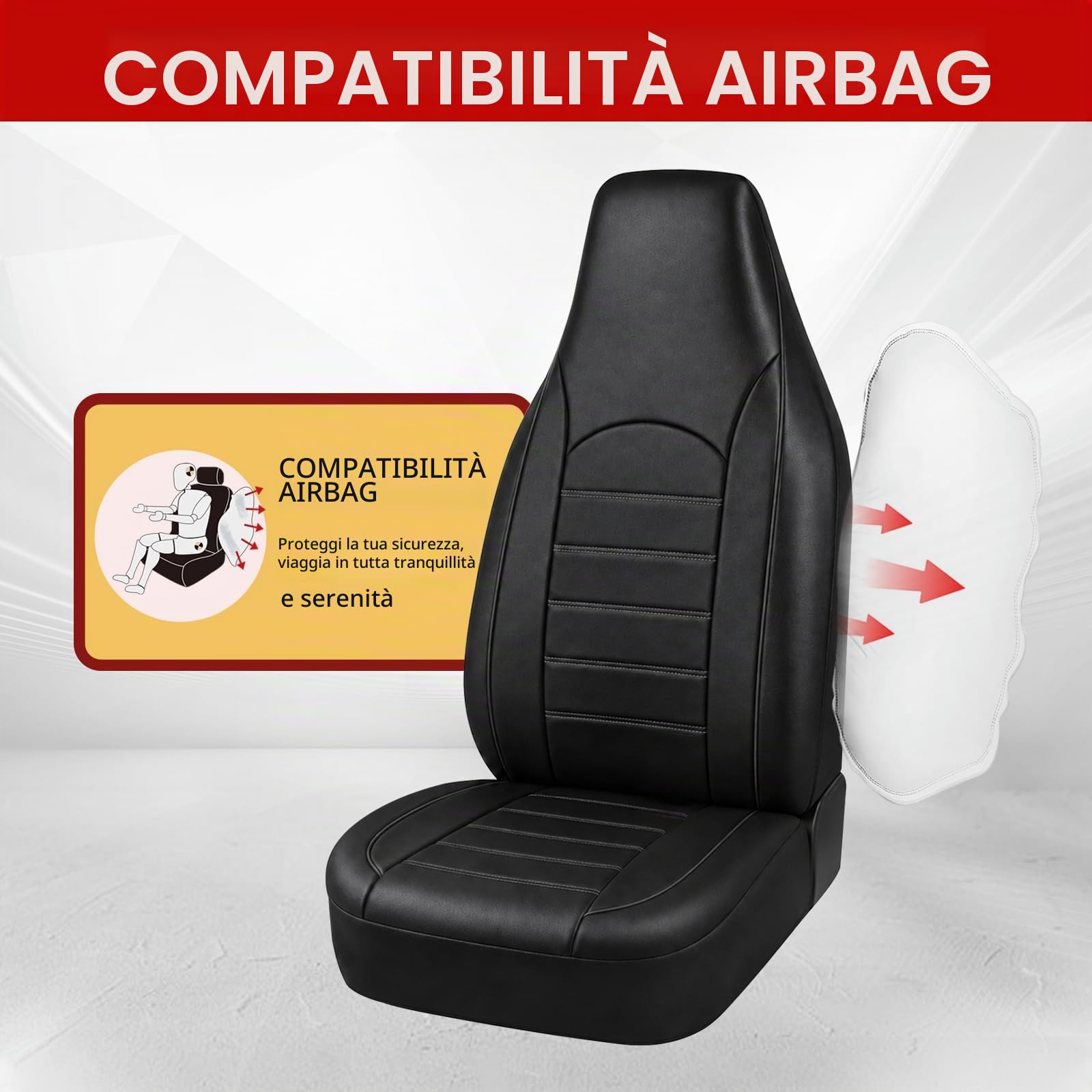 AUTOYOUTH - Coprisedili universali anteriori per auto, in pelle PU impermeabile, colore: nero, compatibili con airbag, coppia, per SUV, furgone, berlina