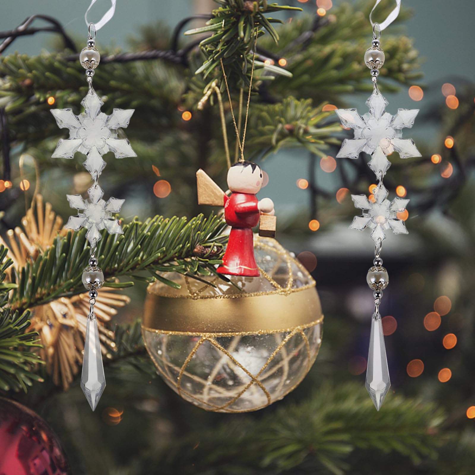 Toyvian 16 Stück Acryl Schneeflocken Ornament zum Aufhängen, Glitzernd | Zuhause und Büro, Leicht Anzubringen, Wiederverwendbar, Festliche Deko mit Funkelndem Effekt