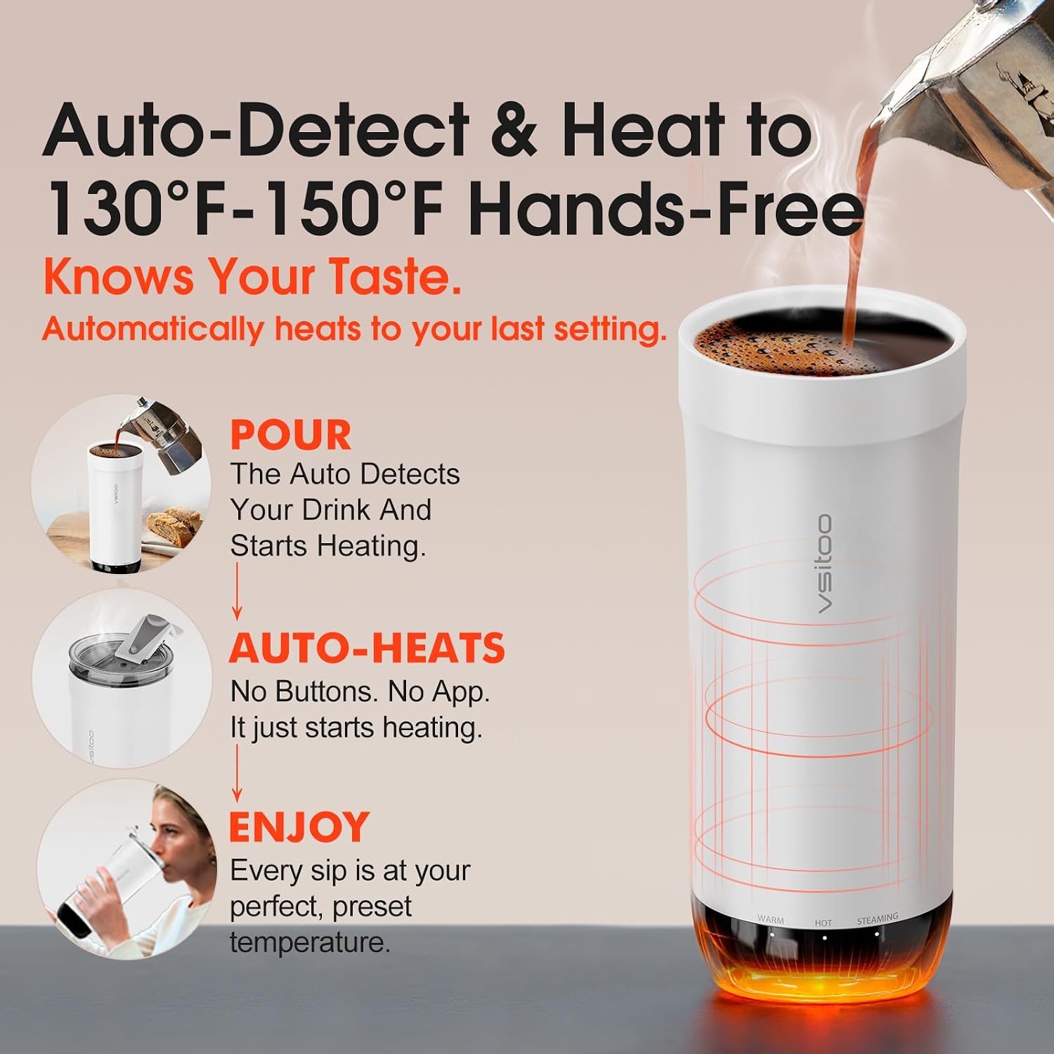VSITOO S5 16oz Self Heating Travel Mug, Car & Desktop Charging Included image 4
