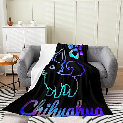 Erosebridal Chihuahua - Manta de forro polar para cachorros, exótica color morado y negro, para cama, sofá, manta mullida y cálida de franela con