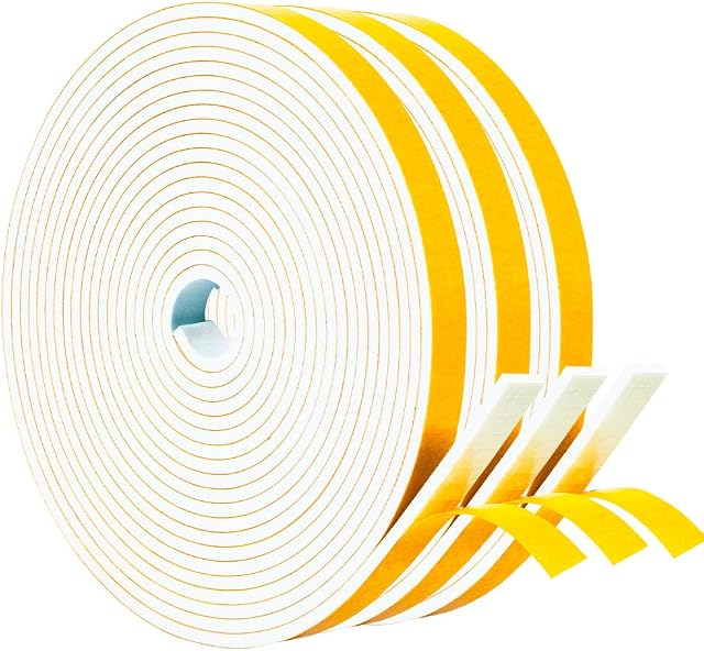 Yotache Draught Excluder Tape 3 Rolls 10mm Wide X 3mm Thick, Foam Insulation Sealing Gasket Tape for Doors, Sliding Door, Total 15m Long (3 X 5m Each)