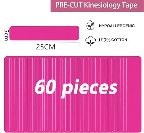 Miniatura 2 de Kinesiology - Cinta deportiva profesional (60 tiras precortadas), impermeable, transpirable, atlética, elástica, para aliviar el dolor, para