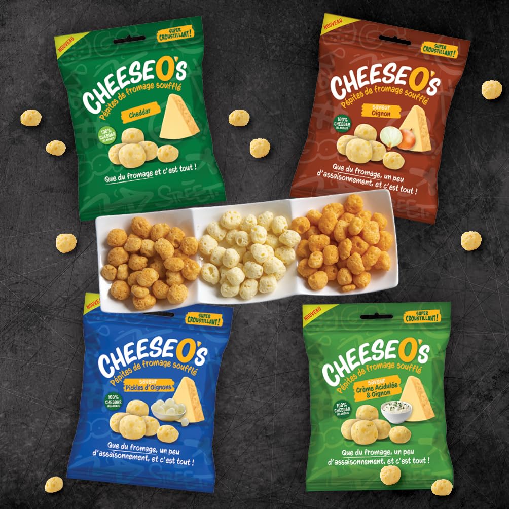 Cheese O’s Pépites de fromage soufflé | Assortiment Multi Variété 8 sachets de 50g | | Parfait à l'Apéro | Riche en Protéines | Pauvre en Glucides