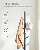 Vista 3 de VASAGLE Perchero de madera maciza, perchero con forma de árbol de pie libre con 8 ganchos, 3 opciones de altura, para ropa, sombreros, bolsos, sala