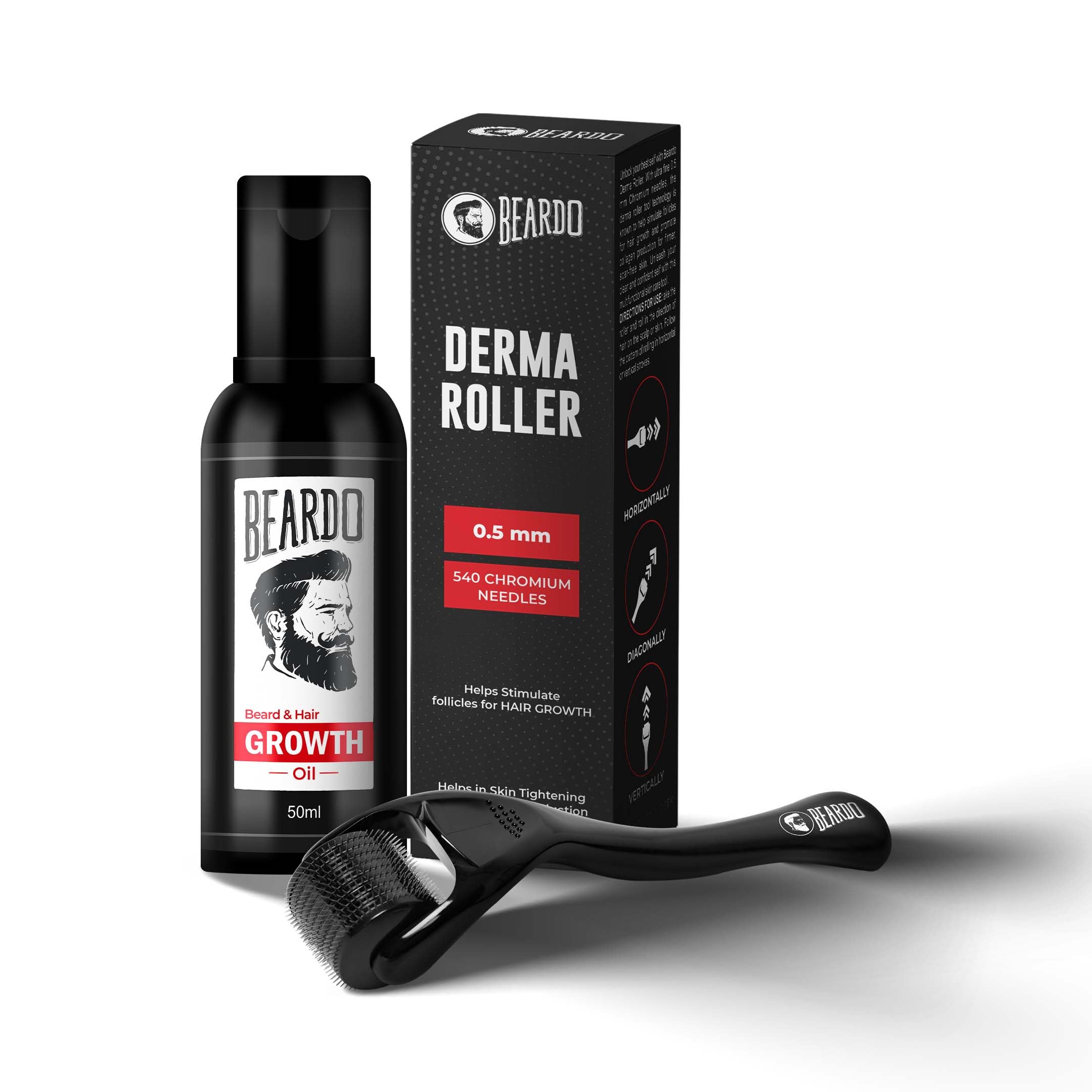 Beardo Beard & Hair Growth Oil 50ml & Derma Roller For Hair Growth 0.5 mm| Dermaroller | For Thicker & Longer Beard | Uneven, Patchy & Fast Beard Growth | For Stronger & Fuller Beard Hair