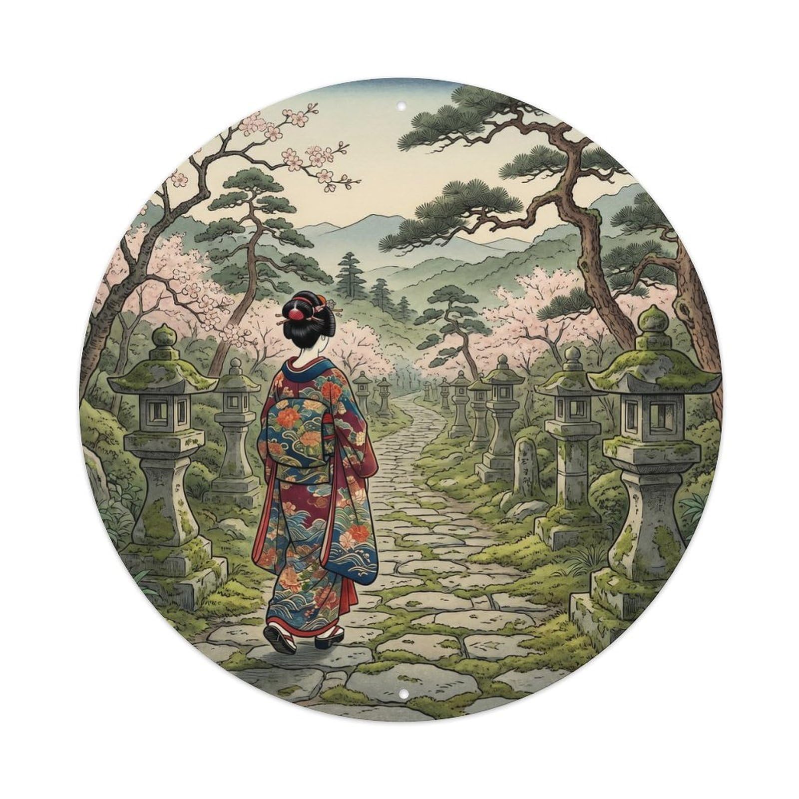 Galvaxio Style Japanese Stone Lanterns Ancient Path Mossy Trail Metal Tin Sign