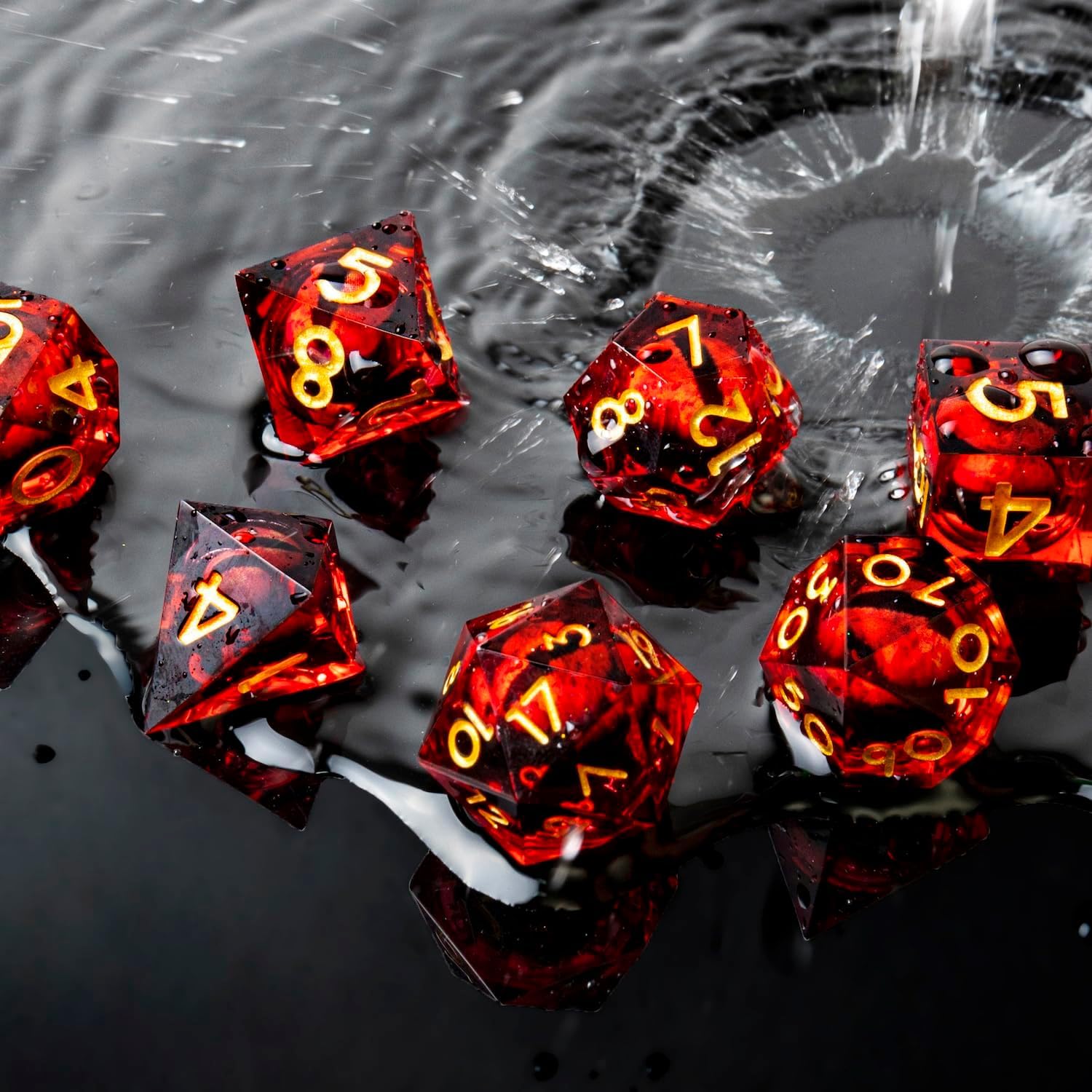 Dungeon Set di Drago Occhio di Drago Rosso Rotante, 7 Dadi Poliedrici, D&D, Dungeons And Dragons, DND, Dungeon Master, Dadi di Ruolo