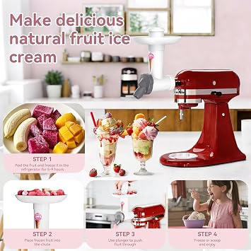 Ice Cream Maker Attachment for KitchenAid Stand Mixer, Dairy Free Frozen Fruit Soft Serve Dessert Machine, Frozen Yogurt & Sorbet Maker, Dishwasher Safe Kitchen Aid Attachment by OTOmitra