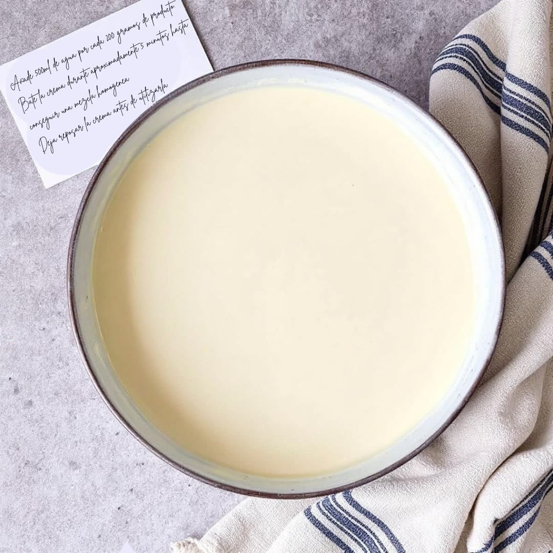 Azucren, Crema Pastelera en Polvo, Perfecta para Rellenos, Hojaldres, Tartas, Fácil de Usar, Solo Añadir Agua, 500 Gramos de Agua por 200 Gramos de Producto, 1 Kilo