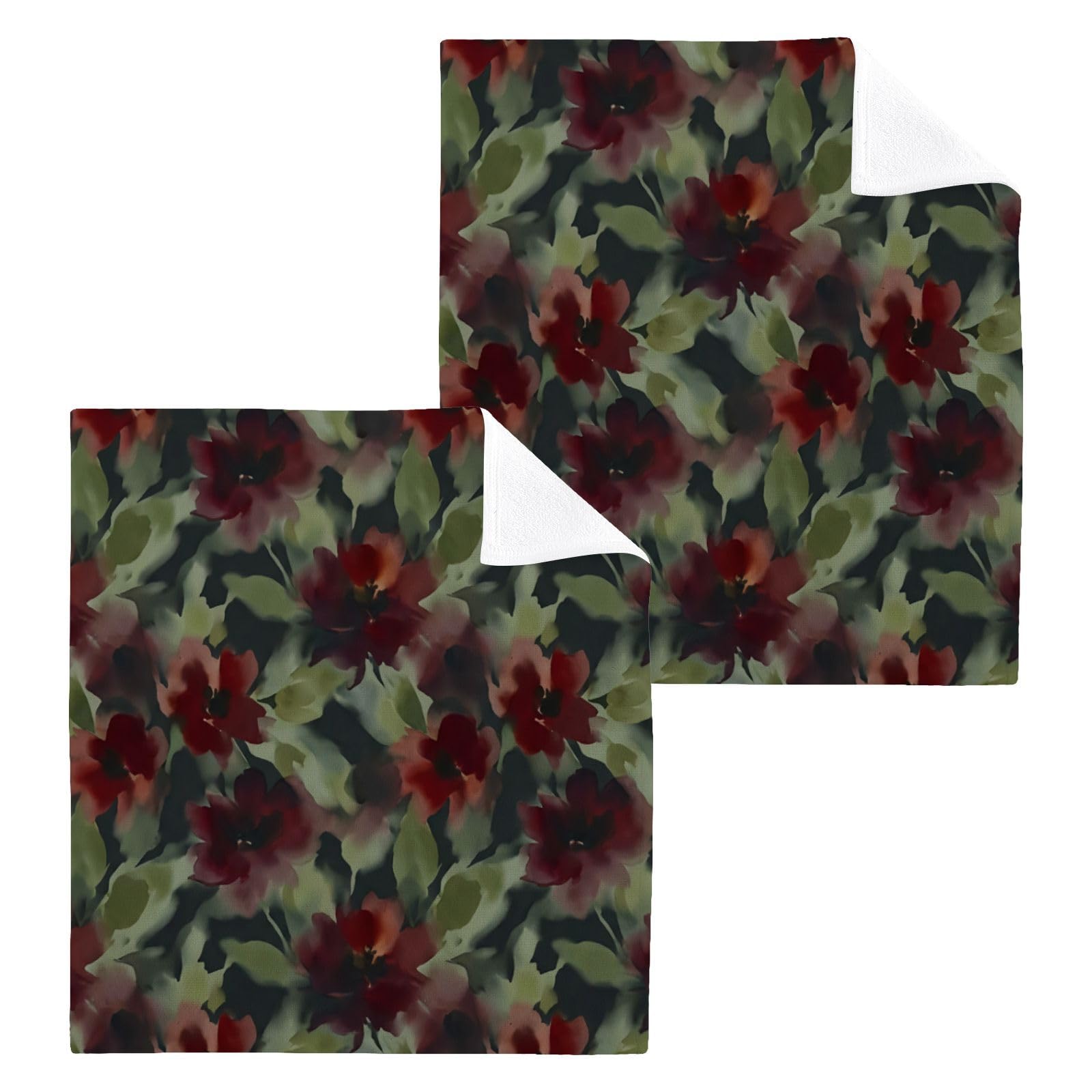 BOESI Moody Red Floral Pattern 12x12in Cotton Washcloth,Face Towel