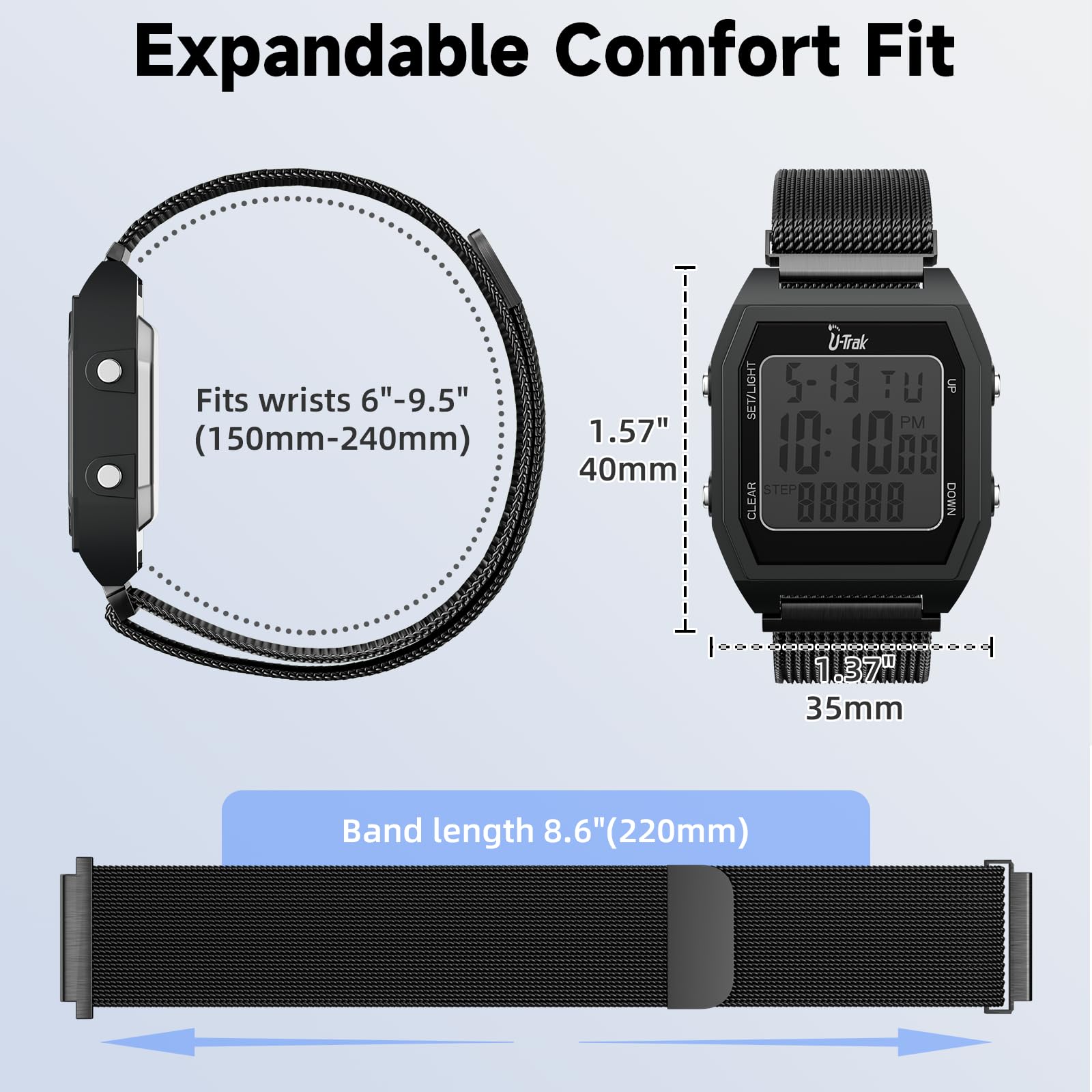 Relojes con podómetro 3D para caminar, relojes simples con correa magnética, resistente al agua, con correa magnética para hombres, mujeres, niños y personas mayores