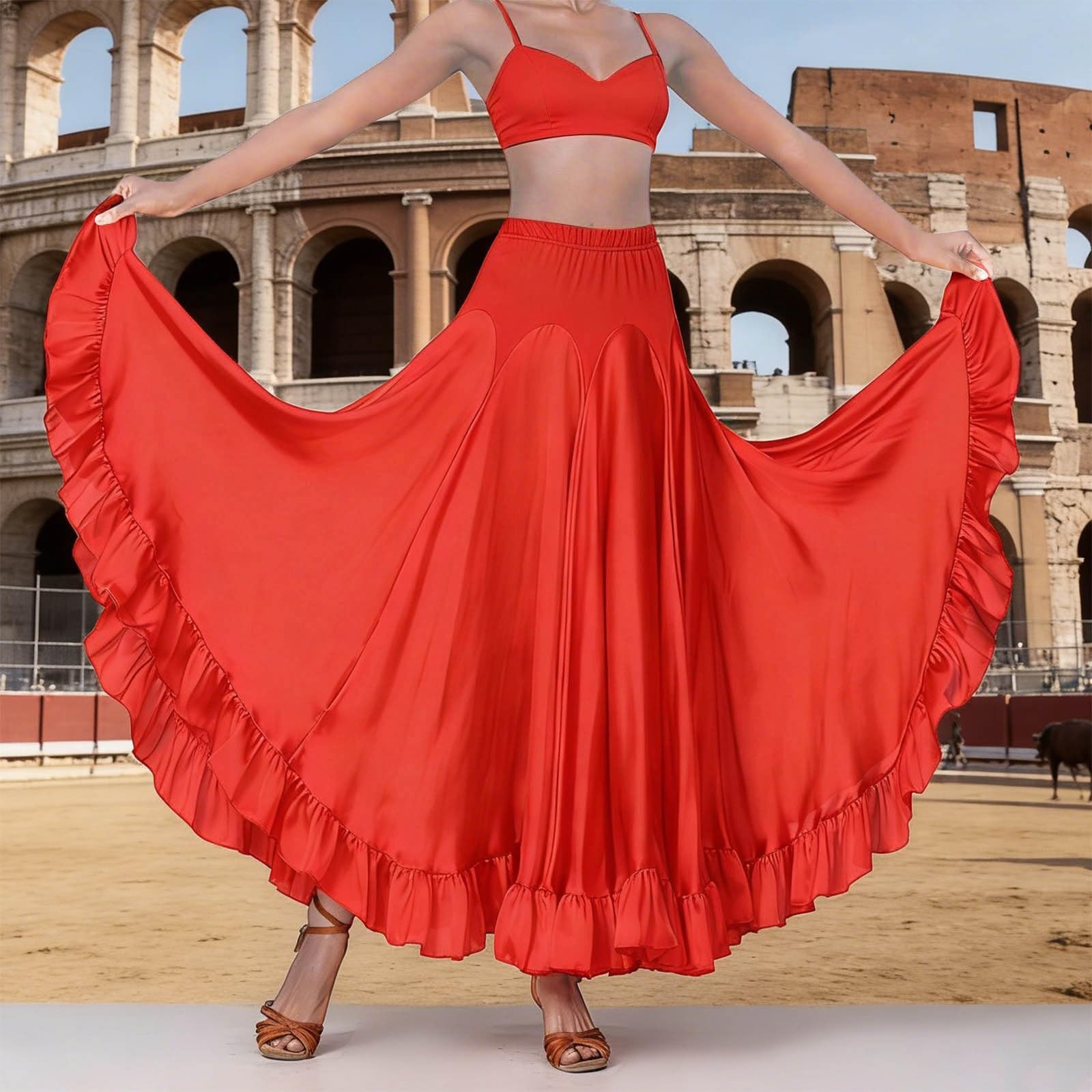 Générique Jupe Traditionnelle pour Danse Folklorique féminine avec Volant élégant et Coupe évasée midi