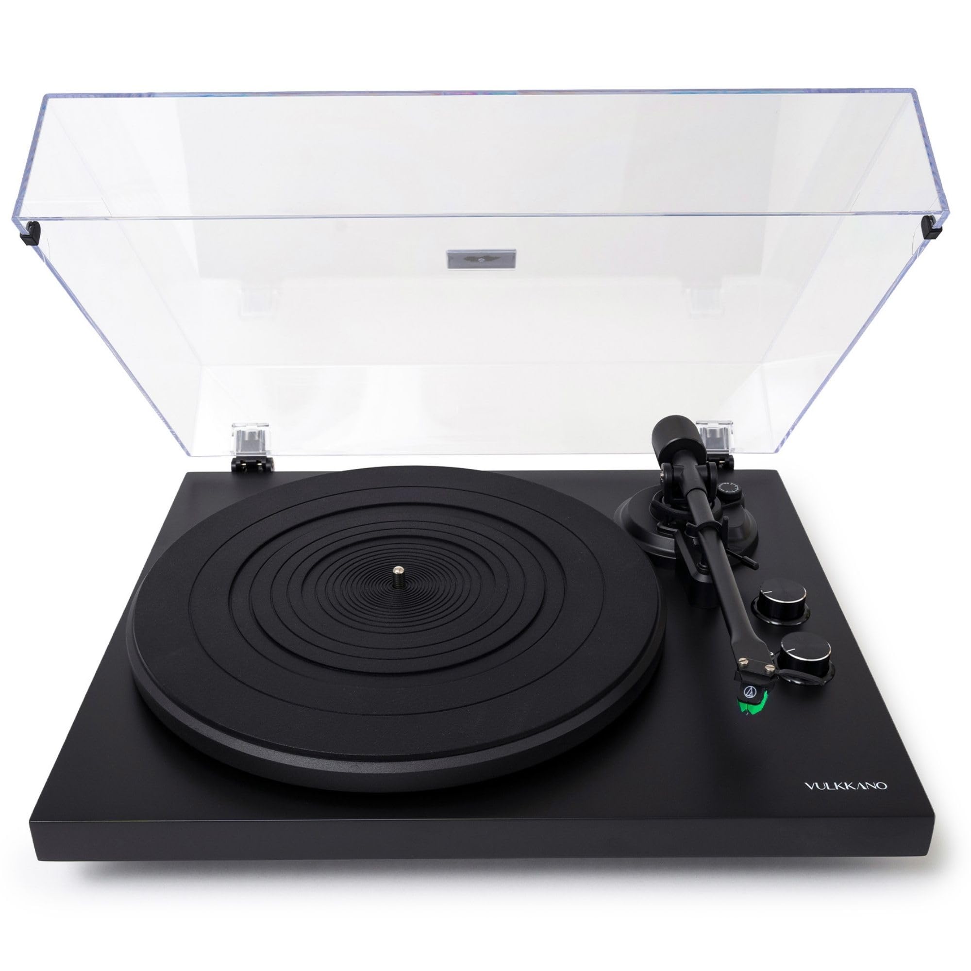 VULKKANO TD20 Tocadiscos de Vinilo con Cápsula AT-VM95E MM, Brazo Anti-Skating, Previo Fono/Línea Integrado y Auto-Stop, Reproductor Vinilo 33 y 45 RPM, Negro Mate