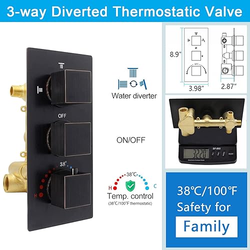 Miniatura 10 de Sistema de ducha de lluvia con chorros corporales cabezal de lluvia de montaje en pared de 12 pulgadas y rociador de mano, juegos de grifos