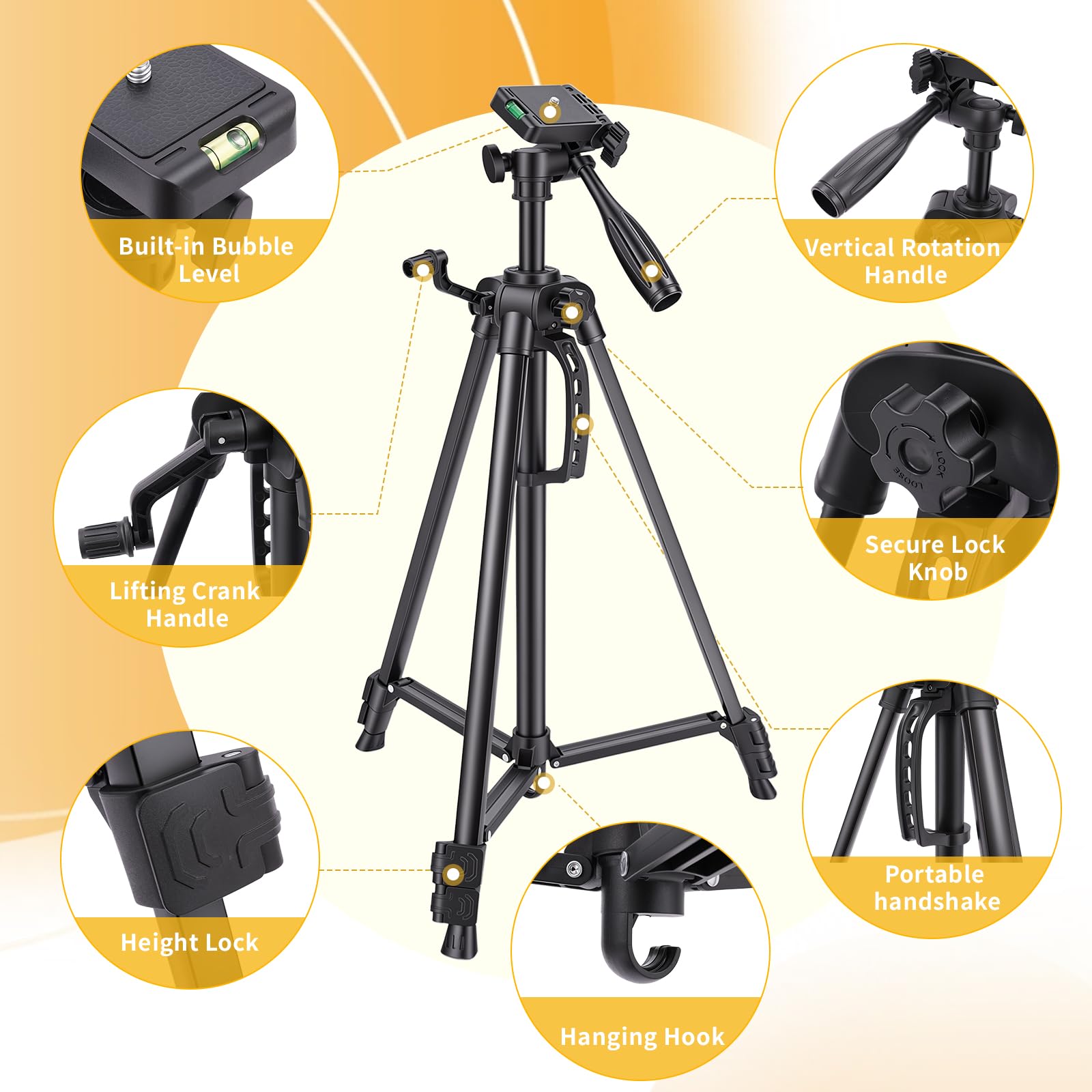 Soporte ajustable para trípode de nivel láser, 20 pulgadas de altura, montaje de rosca de 1/4"-20, ligero con pies no deslizantes, piernas plegables y bolsa de transporte