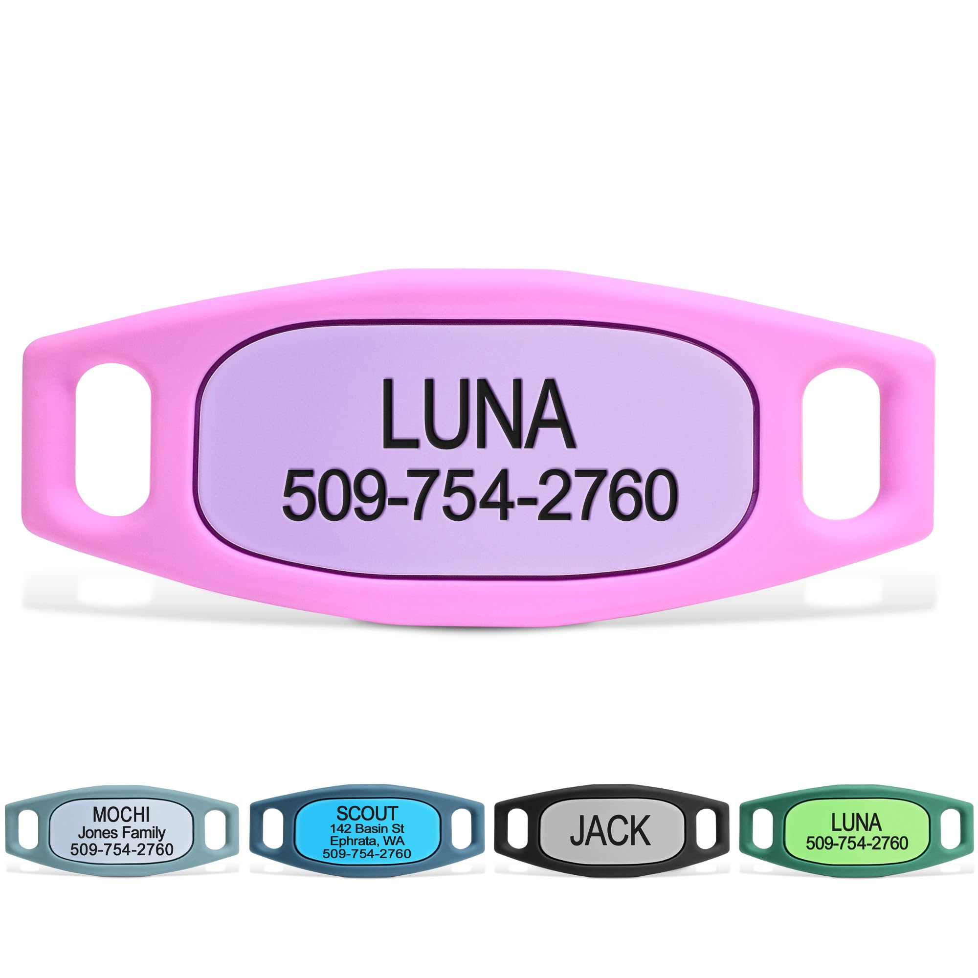 GoTags Silent Dog Tag, Personalized Engraved Silicone and Cat Name Pet ID Tags, Soundless Quiet Slide On Nameplate for Collars, No More Jingling Tags