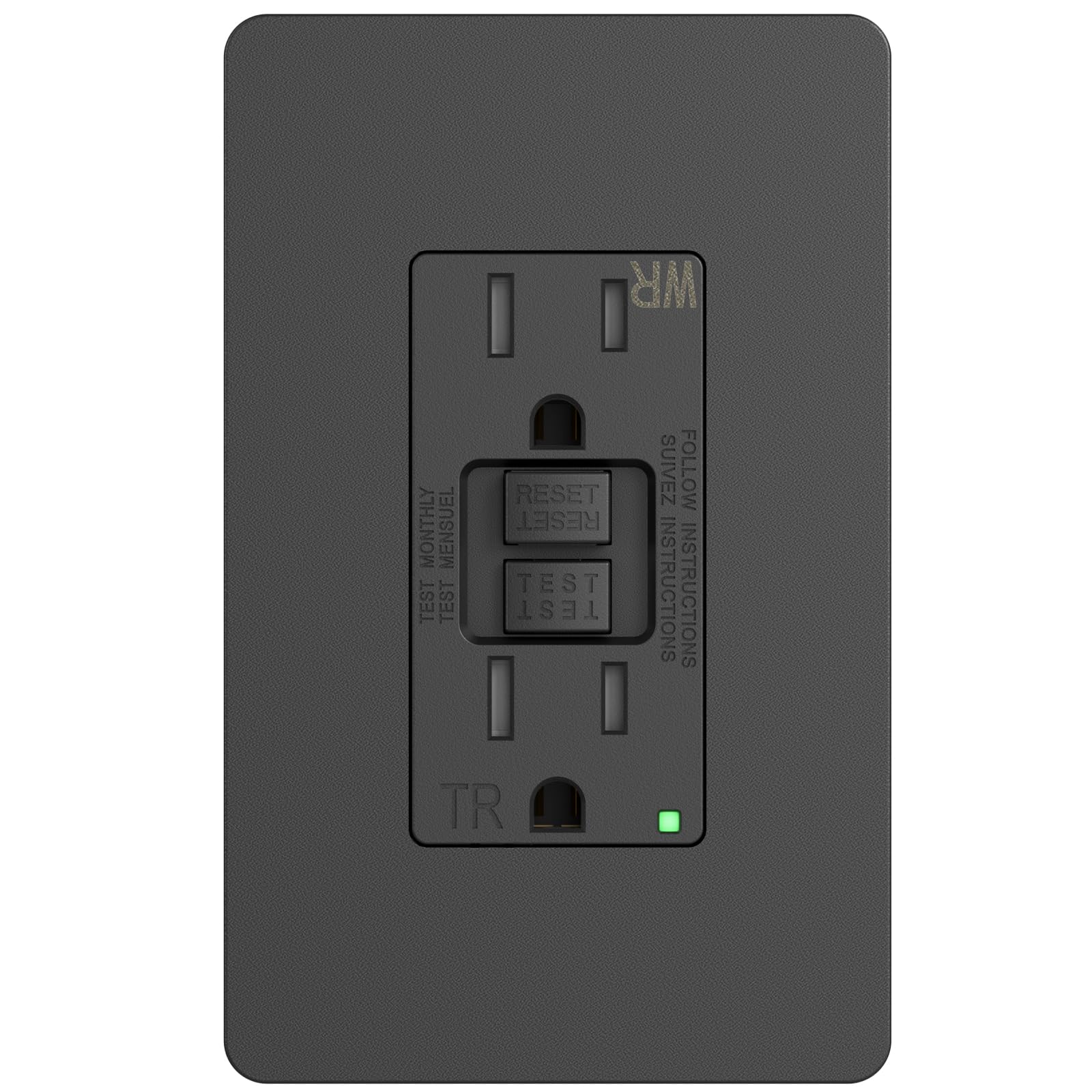Amico GFCI Outlet 15 Amp with Thinner Design, Weather Resistant (WR), Self-Test GFI Receptacles with LED Indicator, Wall Plates and Screws Included, Indoor or Outdoor, ETL Listed, Black,1Pack