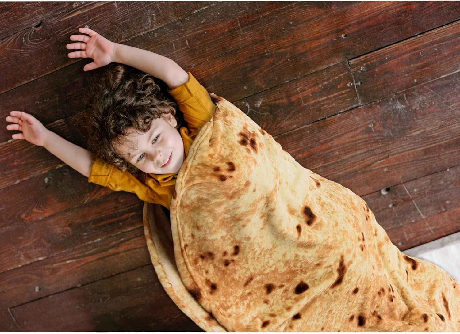 Yellow Round Fleece Tortilla Blanket for Pets and Kids