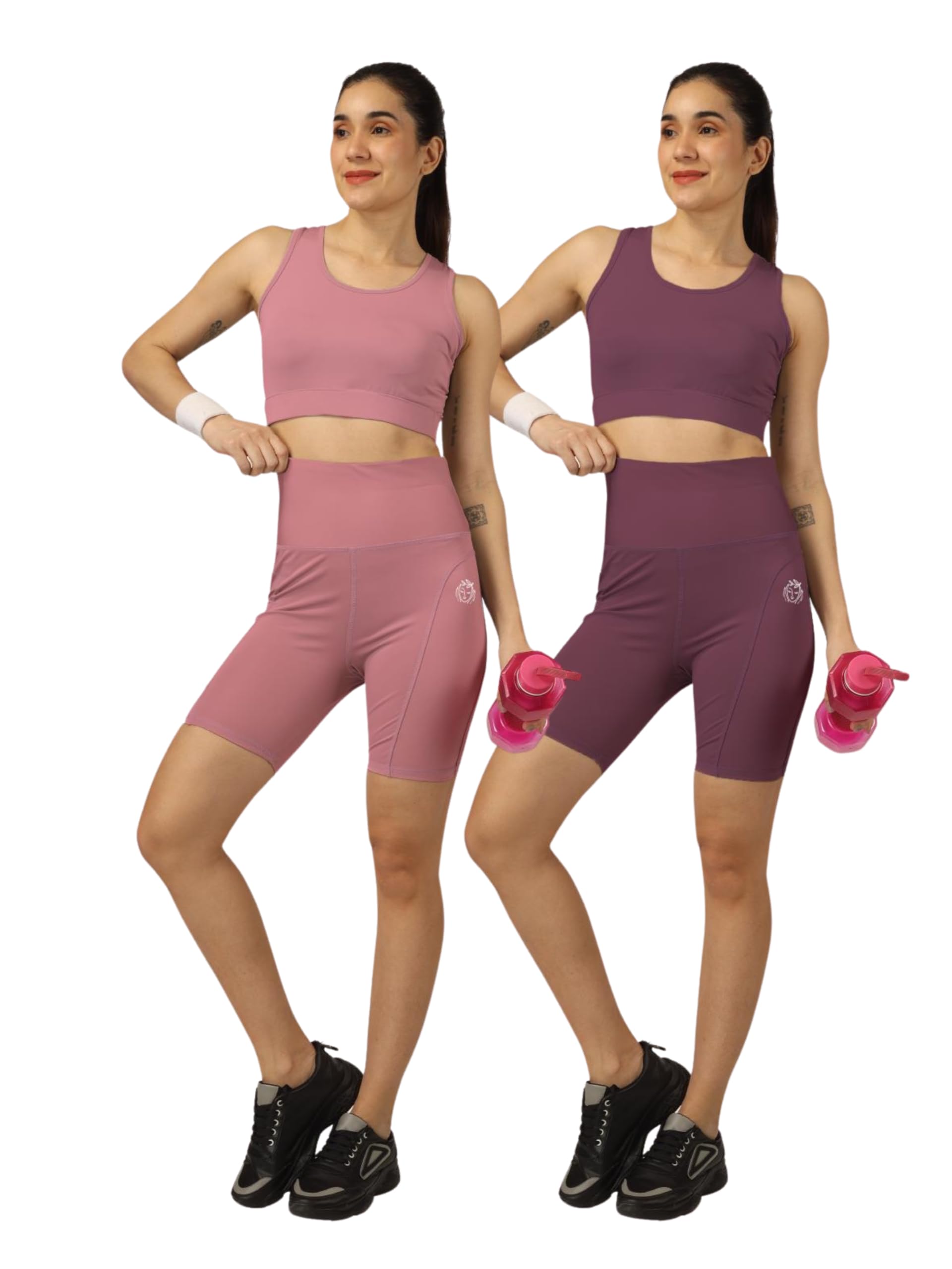 Women's Activewear Set, Sports Bra and Shorts, 2 Piece Workout Set,Gymwear High Waist Shorts With Top Bottom Set Pack of 2-image-7