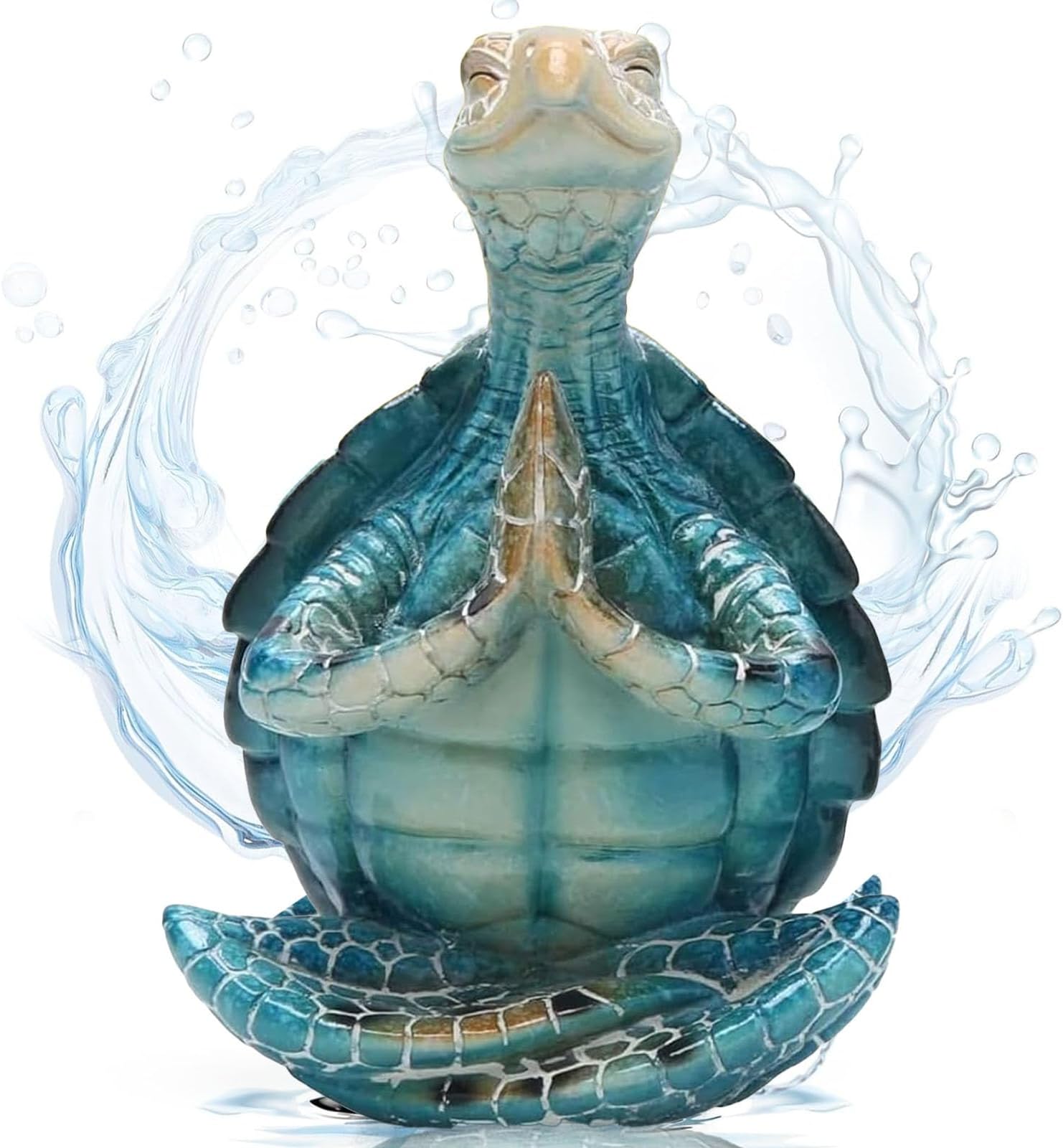 Sea Turtle Decor, Beach Furniture Accessories, Zen Meditation Yoga Turtle Statue, Meditating Beachy Themed Teal Table Decorations for Coastal Home Office Desk Bathroom Living Room Bedroom
