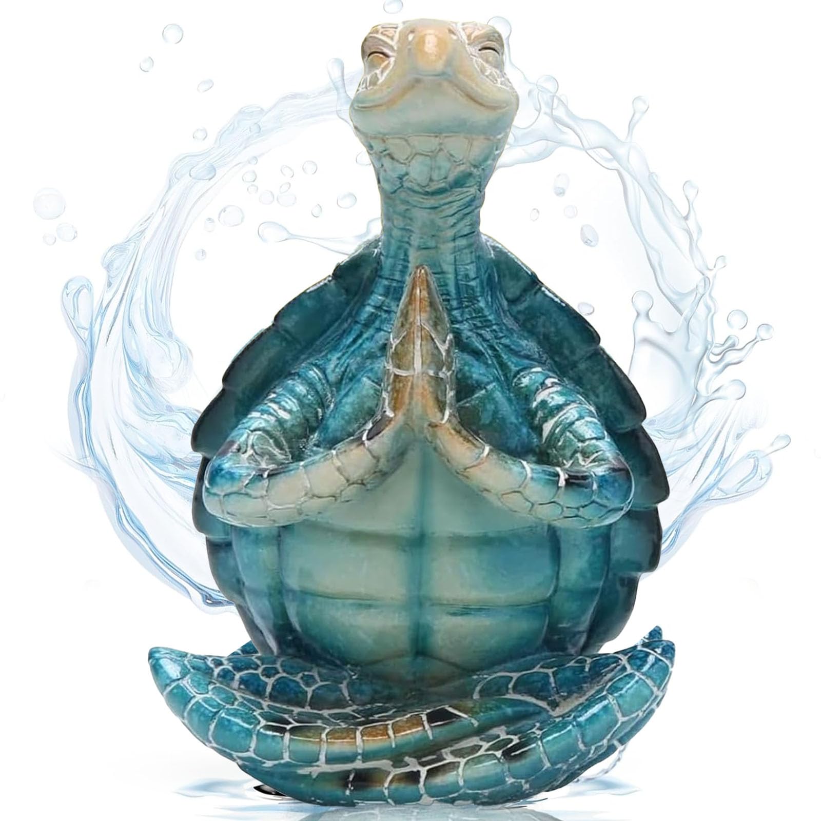 Sea Turtle Decor, Beach Furniture Accessories, Zen Meditation Yoga Turtle Statue, Meditating Beachy Themed Teal Table Decorations for Coastal Home Office Desk Bathroom Living Room Bedroom