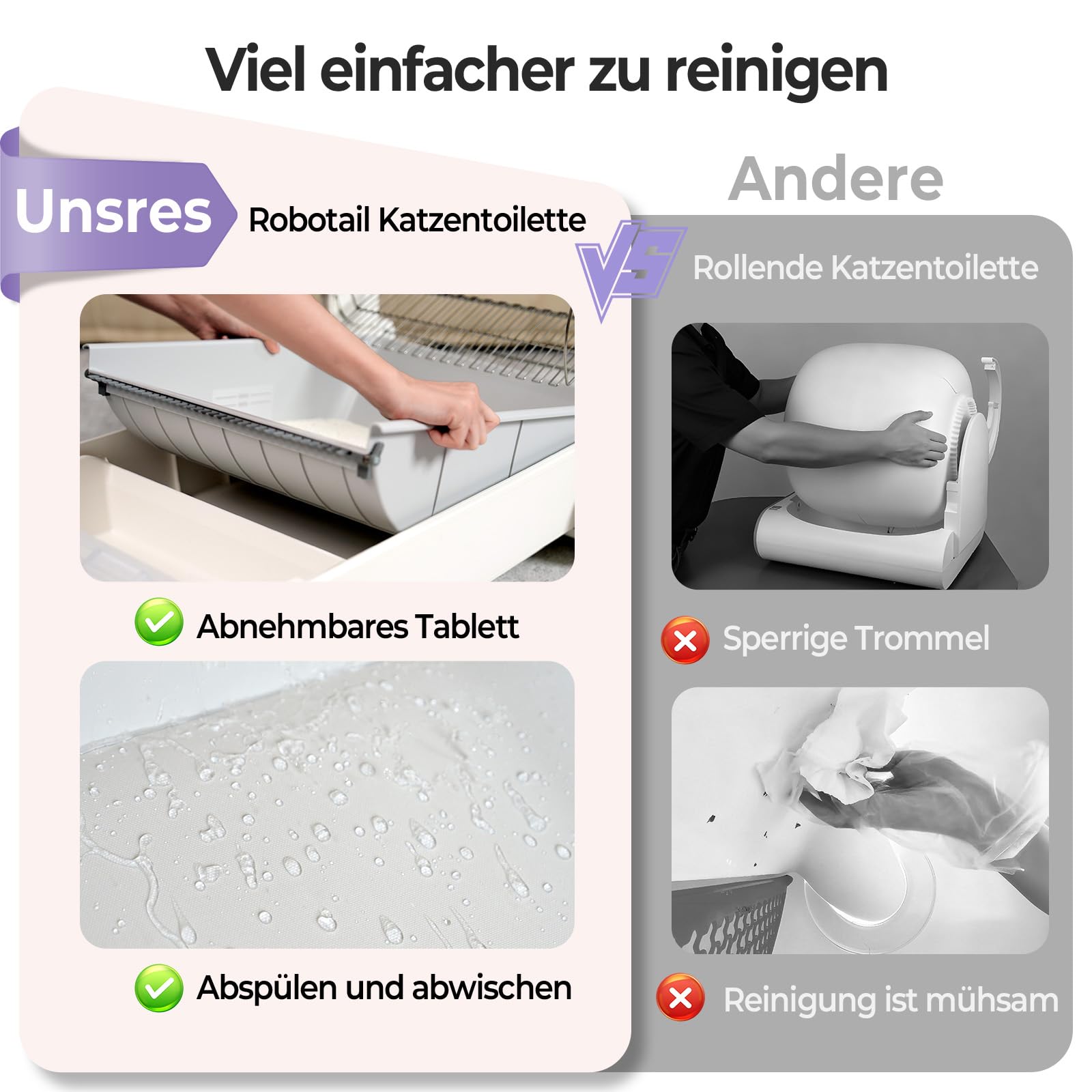 Selbstreinigende Katzentoilette Katzenklo Selbstreinigend Offen, Extra Große Platz Automatisches Elektrisches Katzenklo mit Geruchskontrolle, APP-Steuerung, Anti-Klemm-Design, mit 1 Beutel Streu