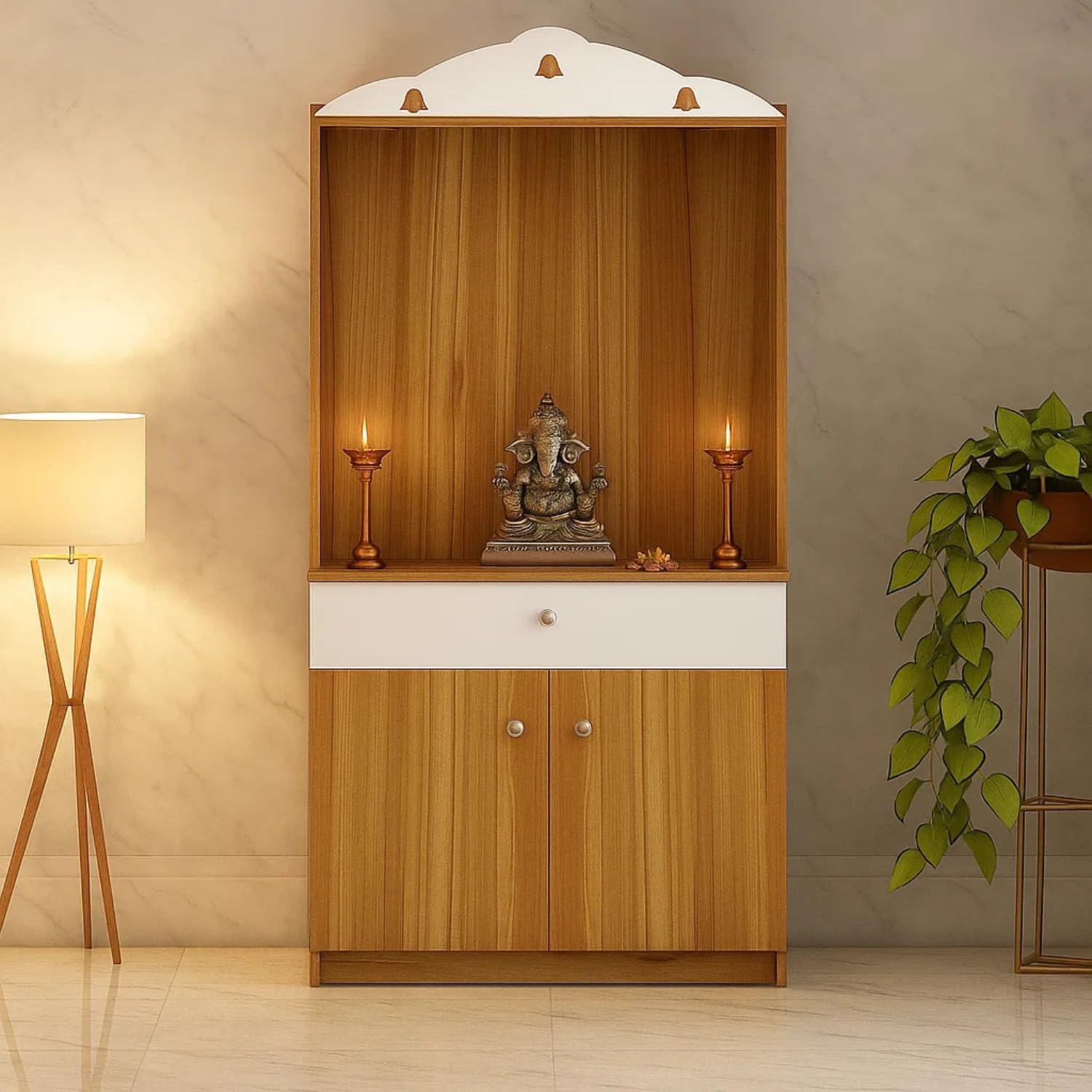 SIVOM Vision Home Temple Pooja Unit Engineered Wood Mandir Knock Down Design Height 148 cm