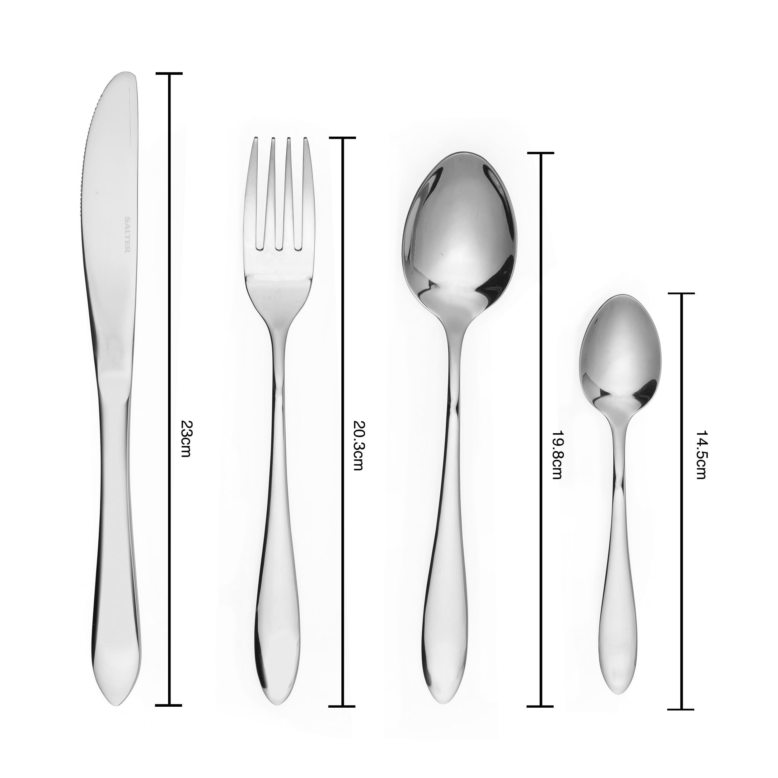 Salter COMBO-8753 Harrogate - Servizio di posate per 8 persone, include coltelli, forchette, cucchiai e cucchiaini, posate in acciaio inossidabile, stoviglie lavabili in lavastoviglie