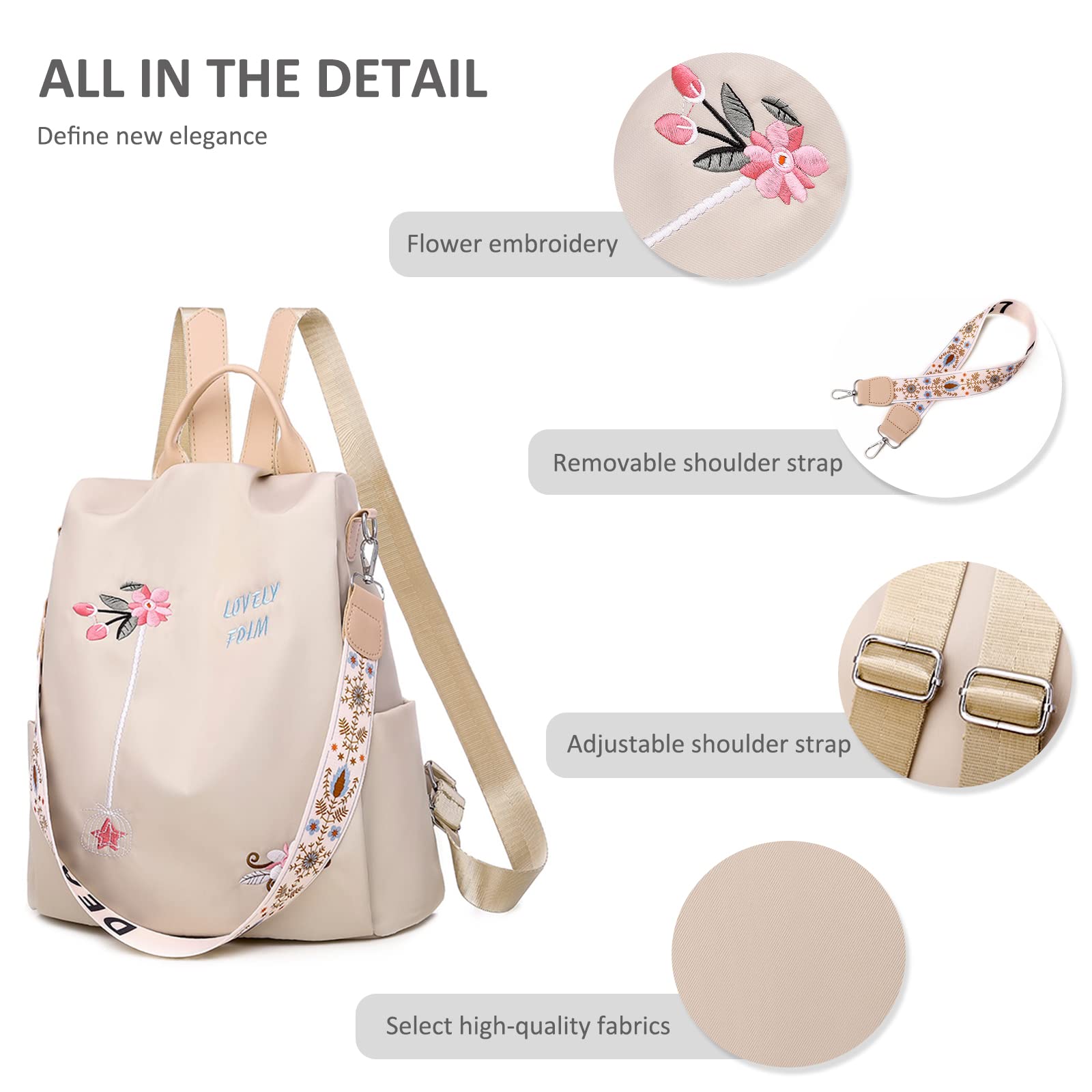 NICOLE & DORIS Sac à Dos Femme Décontracté Antivol Chic Léger - Sac à Main Bandoulière pour École et Voyage - Kaki