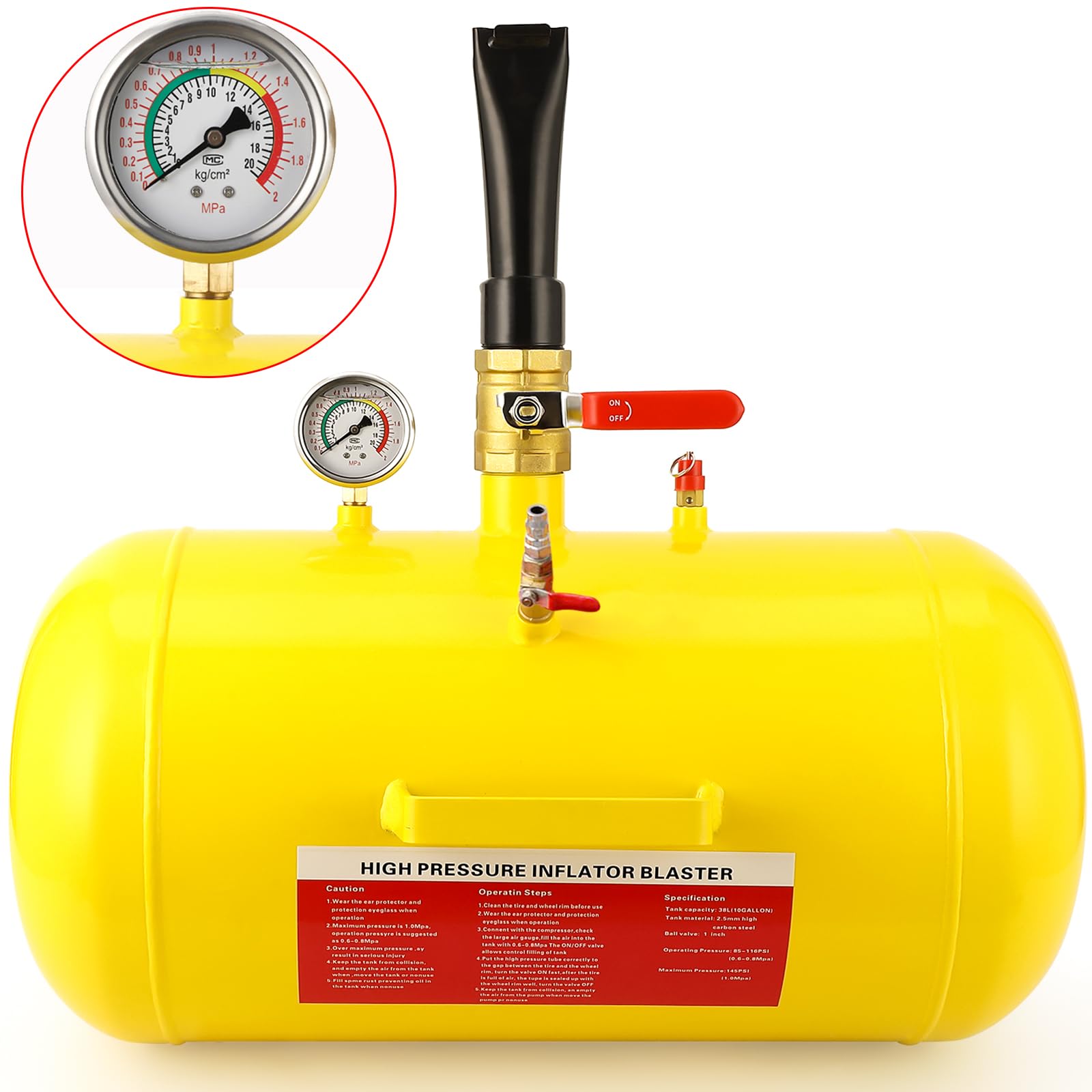 Photo 1 of 10 Gallon Air Tire Bead Seater, Air Tire Seating Blaster Inflator, 85-166PSI Air Tire Bead Blaster with Pressure Gauge & Handle for Car Truck ATV
