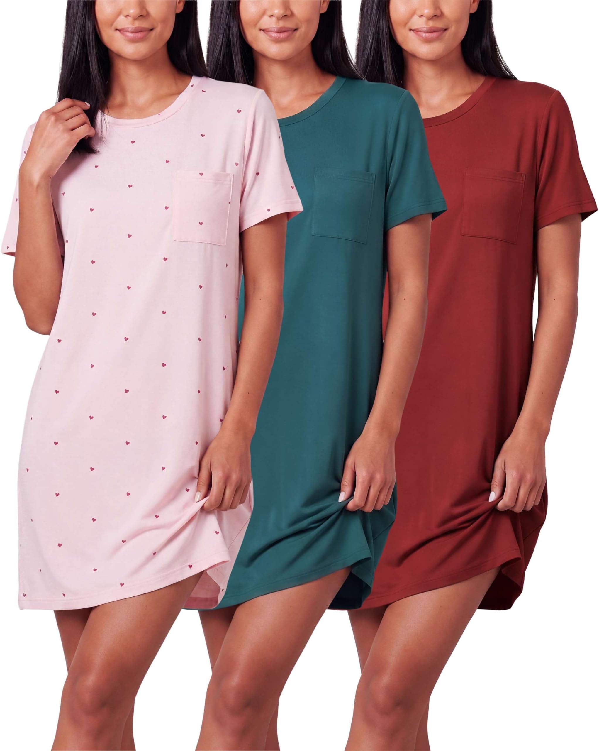 3 Pack: Women's Short Sleeve Nightgown Dress – Nightshirt Pajama Sleep Shirt Sleepwear (Available In Plus)