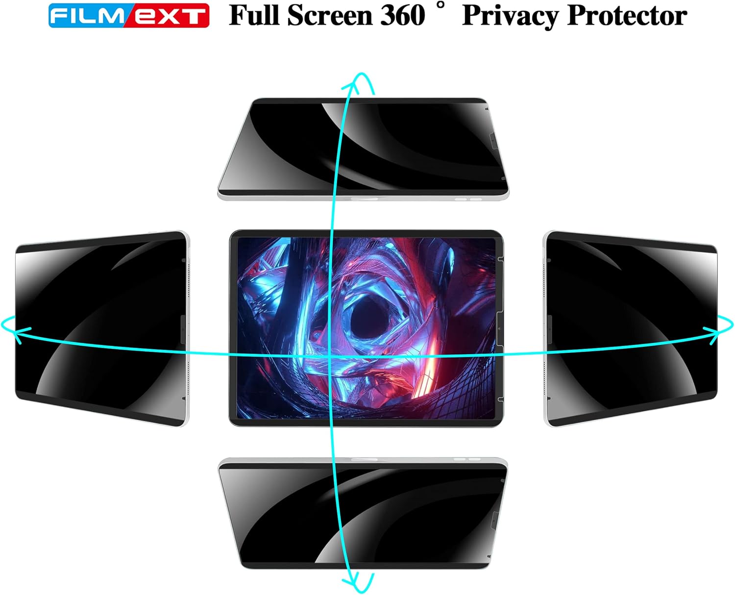 Magnetic 360° Privacy Screen Protector for iPad Pro 12.9 M2 M1 2021/2020/2018 (iPad Pro 12.9 6th/5th/4th/3rd Gen),Removable iPad Pro Anti Glare Anti-Spy Screen Filter[4 Way Privacy Filter]