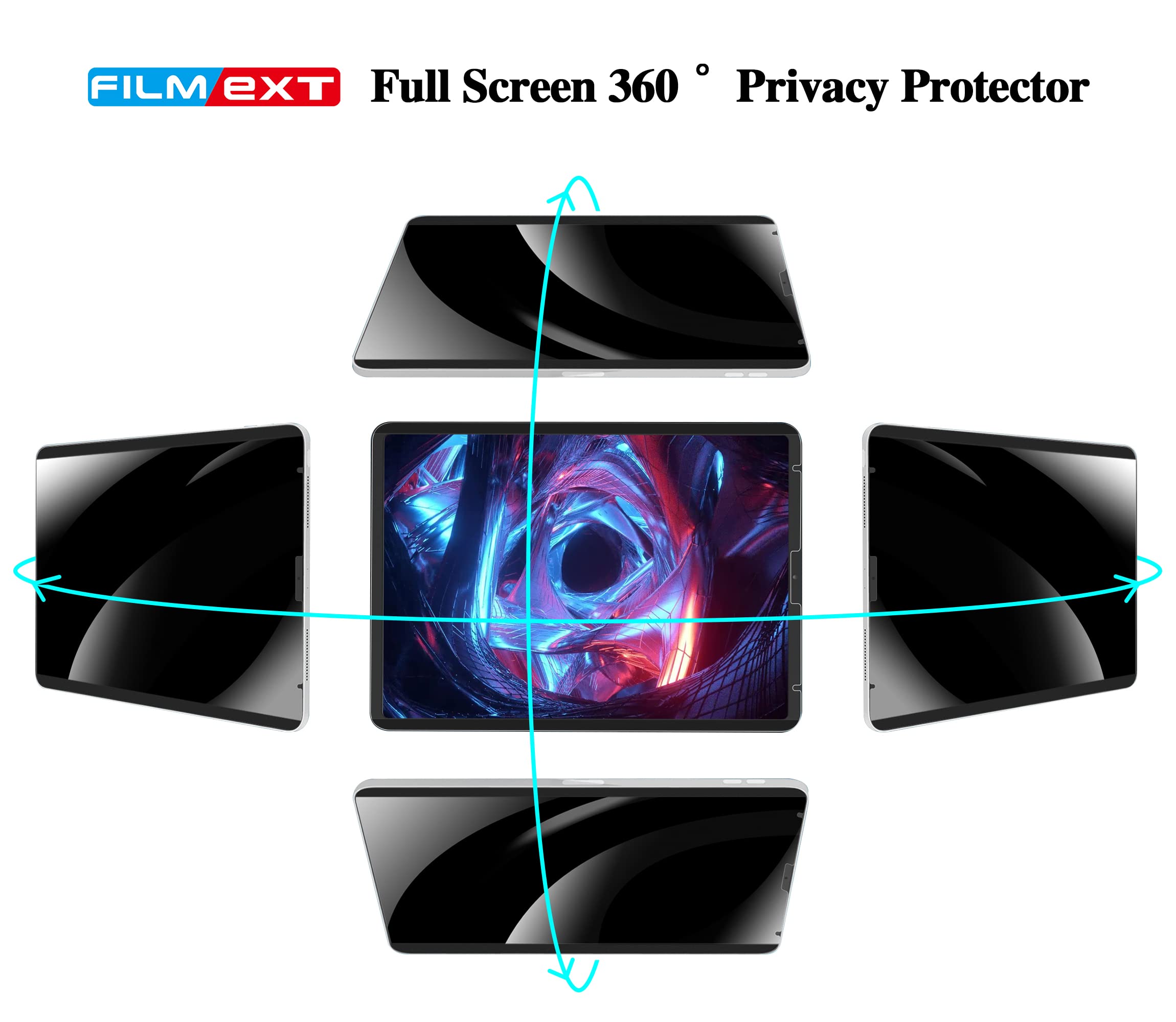 Magnetischer 360-Grad-Sichtschutz für iPad Pro 12.9 M2 M1 2021/2020/2018 (iPad Pro 12.9 6./5./4./3. Gen), abnehmbarer iPad Pro Anti-Spionage-Filter, 4-Wege-Privatspionage-Filter