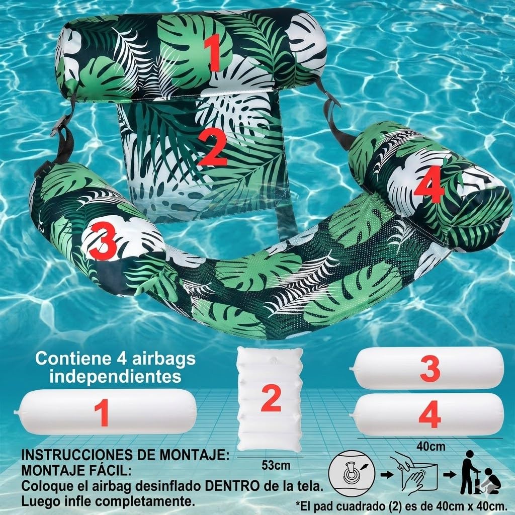 X2 Hamaca Flotante Piscina, Tamaño para Adultos, Hamaca Hinchable Piscina. Flotadores 4 En 1 De Uso Múltiple para Natación, Colchonetas Y Sillas Flotantes