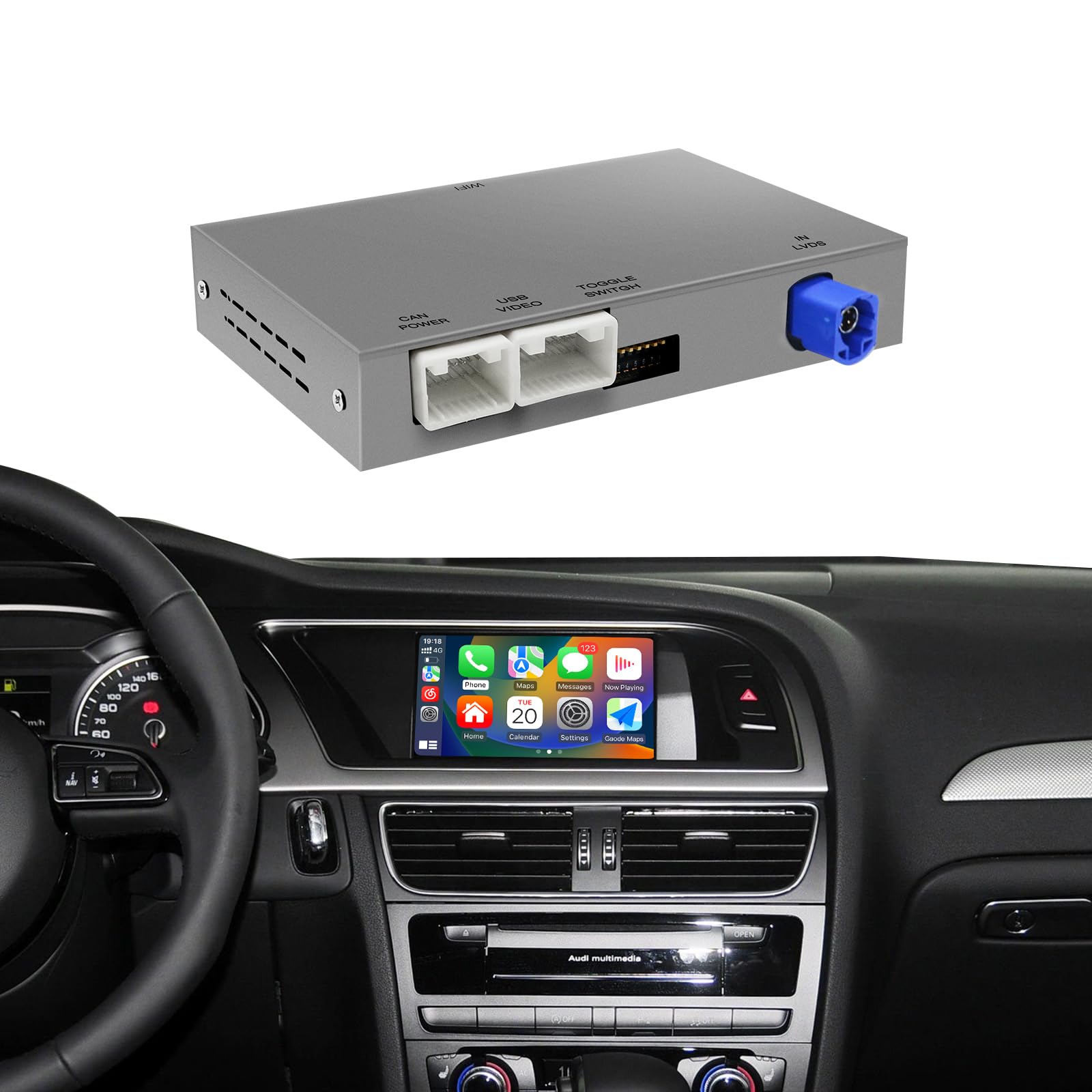 Modificación inalámbrica de coche CarPlay/Android Auto para Audi A4 2009-2015 AirPlay Mirror Link Soporte Multimedia Cámara de marcha atrás