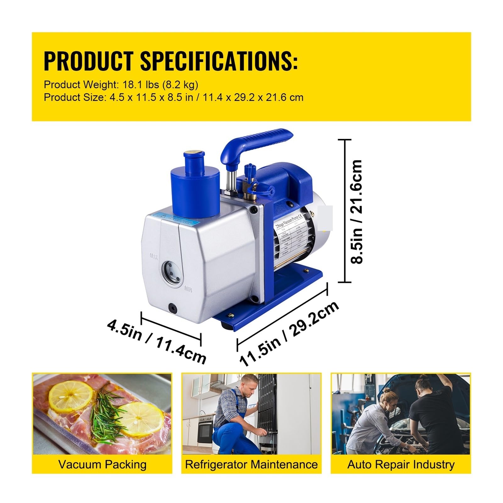 Vakuumpumpe, Kältemittel-Vakuumpumpe 6CFM-10CFM zweistufige HVAC for die Reinigung von Haushaltsklimaanlagen, Autoreparatur, Vakuumverpackung(6CFM 2 Stage)