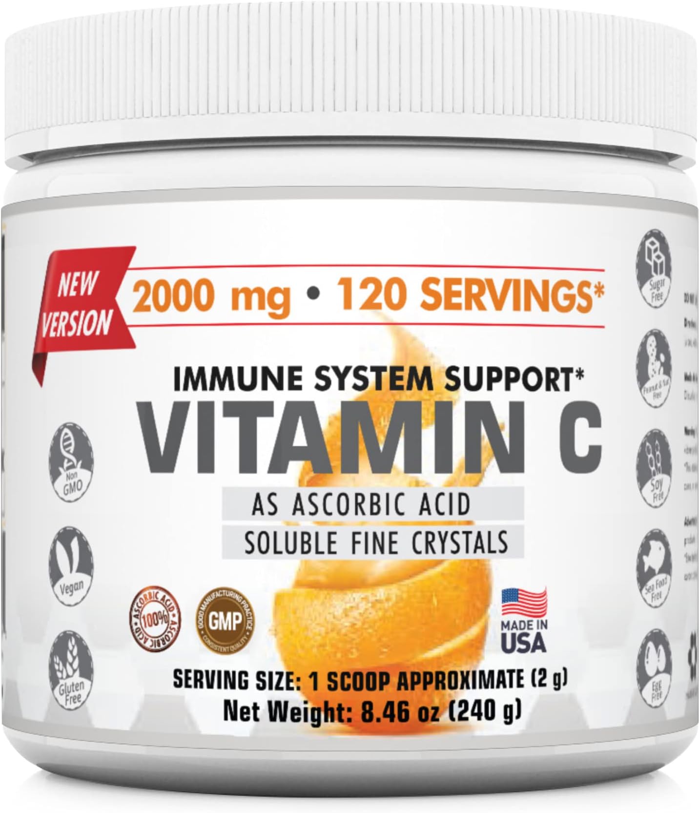 Immune & Genetics Protocols LLC Vitamin C High Potency* 2000 mg - Versatile and Powerful (120 Servings/4 Month approximate)