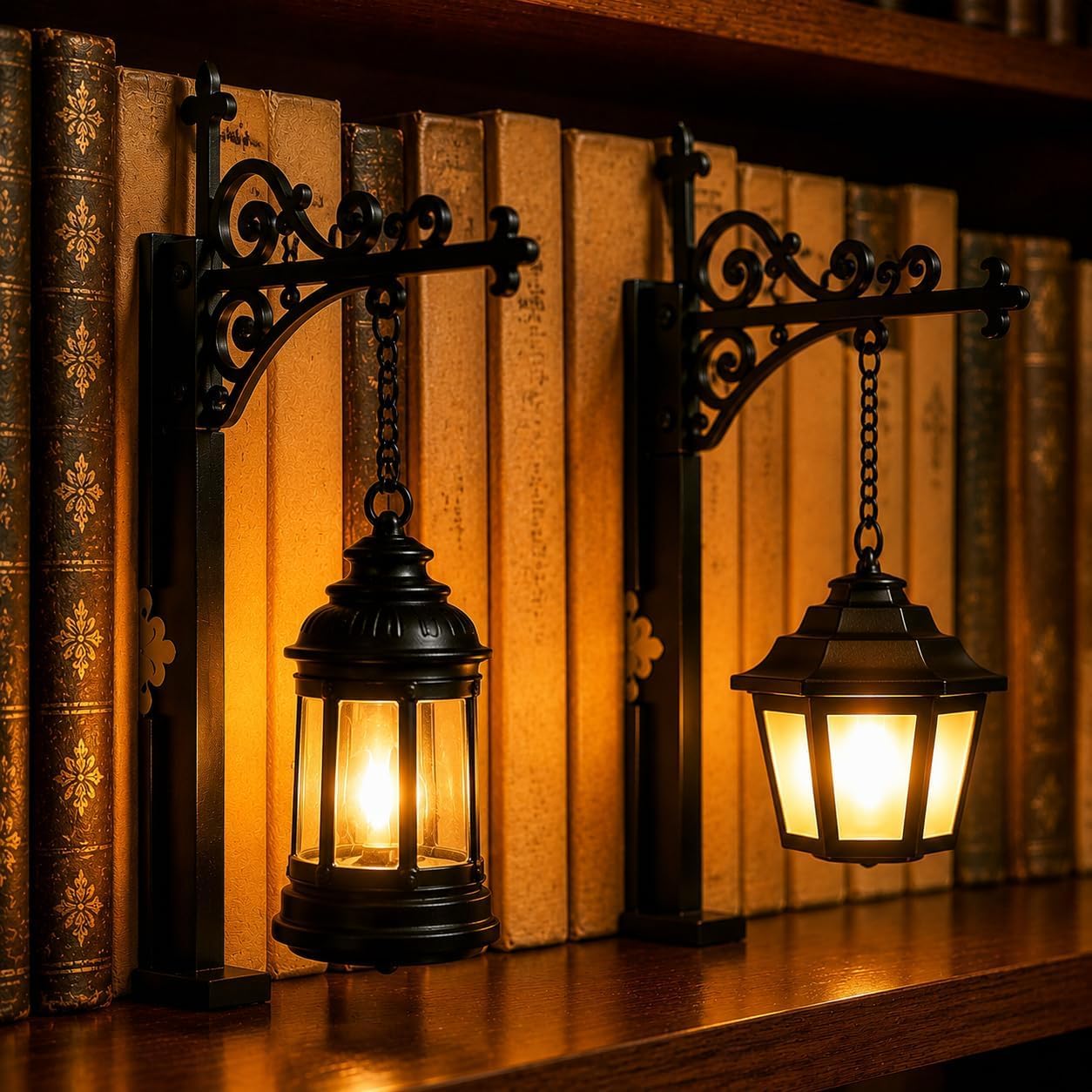 Library Lantern Decorative Bookshelf Lighting, Reading Bookshelf Lamp Lights for Bookworms, Antique Led Ghost Books Nook Lamp Ornament for Study Reading Corner, Unique Gift for Book Lovers (2pcs-e)