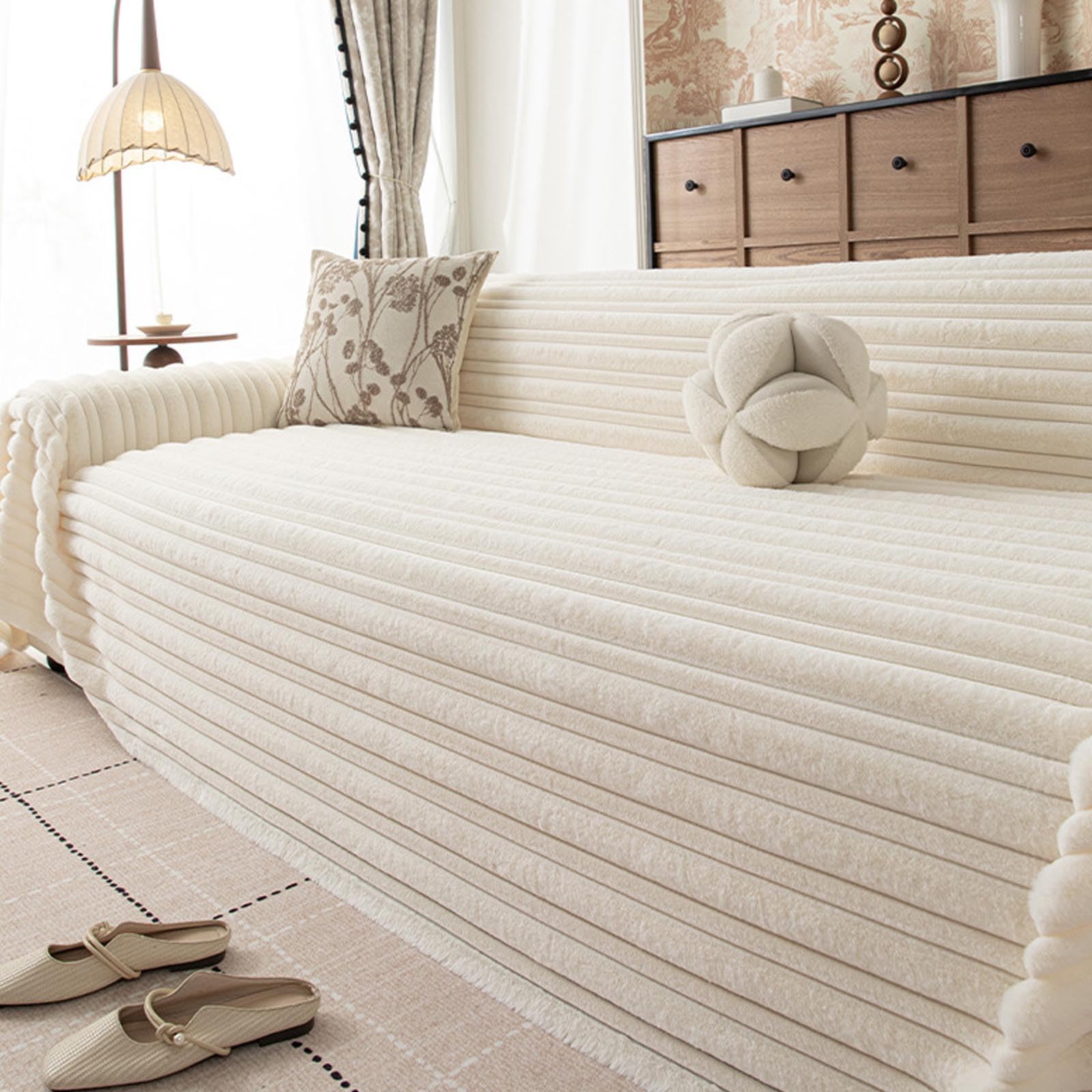 Housse de canapé en peluche de lapin exclusive, protection haut de gamme beige 180*480 cm