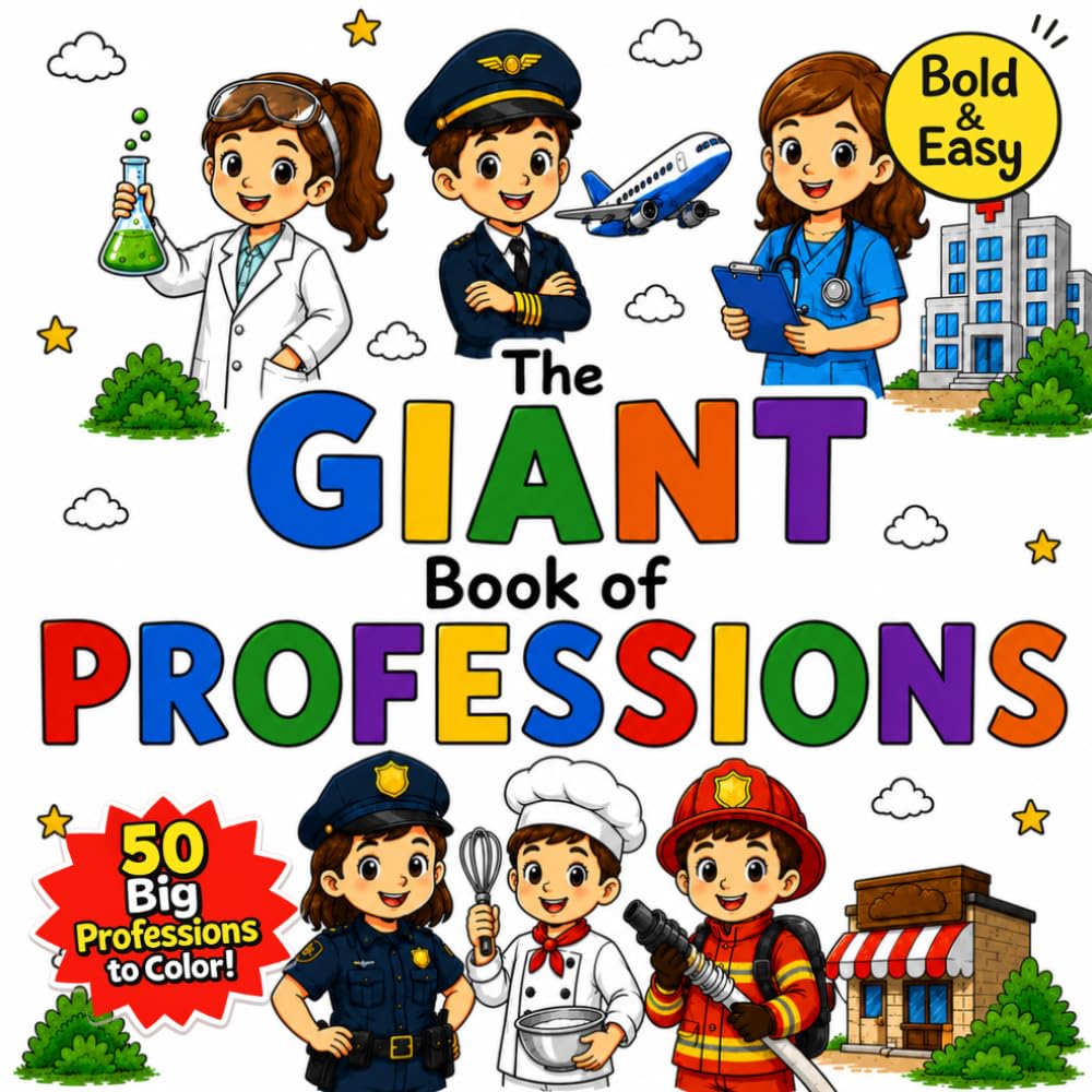 The Giant Book of Professions: Easy Coloring Book for Kids Featuring 50 Amazing Jobs & Careers