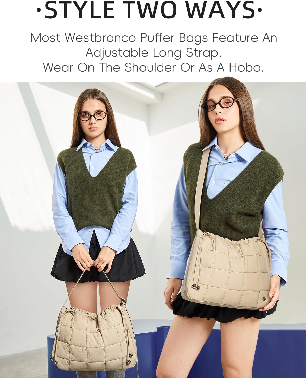 WESTBRONCO Puffer Hobo Bags for Women Puffy Nylon Shoulder Bag, Women's Quilted Handbags with Shoulder Wide Strap - Image 2