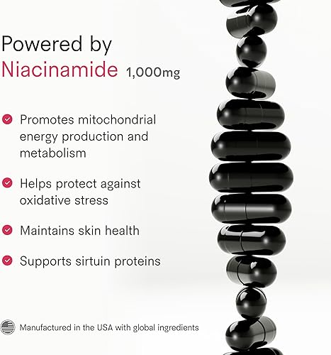 Miniatura 4 de Suplemento NAD+ con niacinamida de 1000 mg  Apoya el envejecimiento saludable, la energía, el metabolismo y la salud de la piel  Sin gluten, vegano,