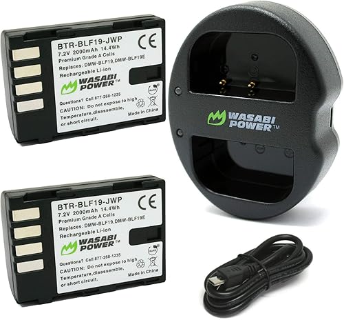 Wasabi Power Batería (paquete de 2) y cargador USB dual para Panasonic DMW-BLF19 y Panasonic Lumix DMC-GH3, DMC-GH4, DC-GH5, DC-GH5S, DC-G9