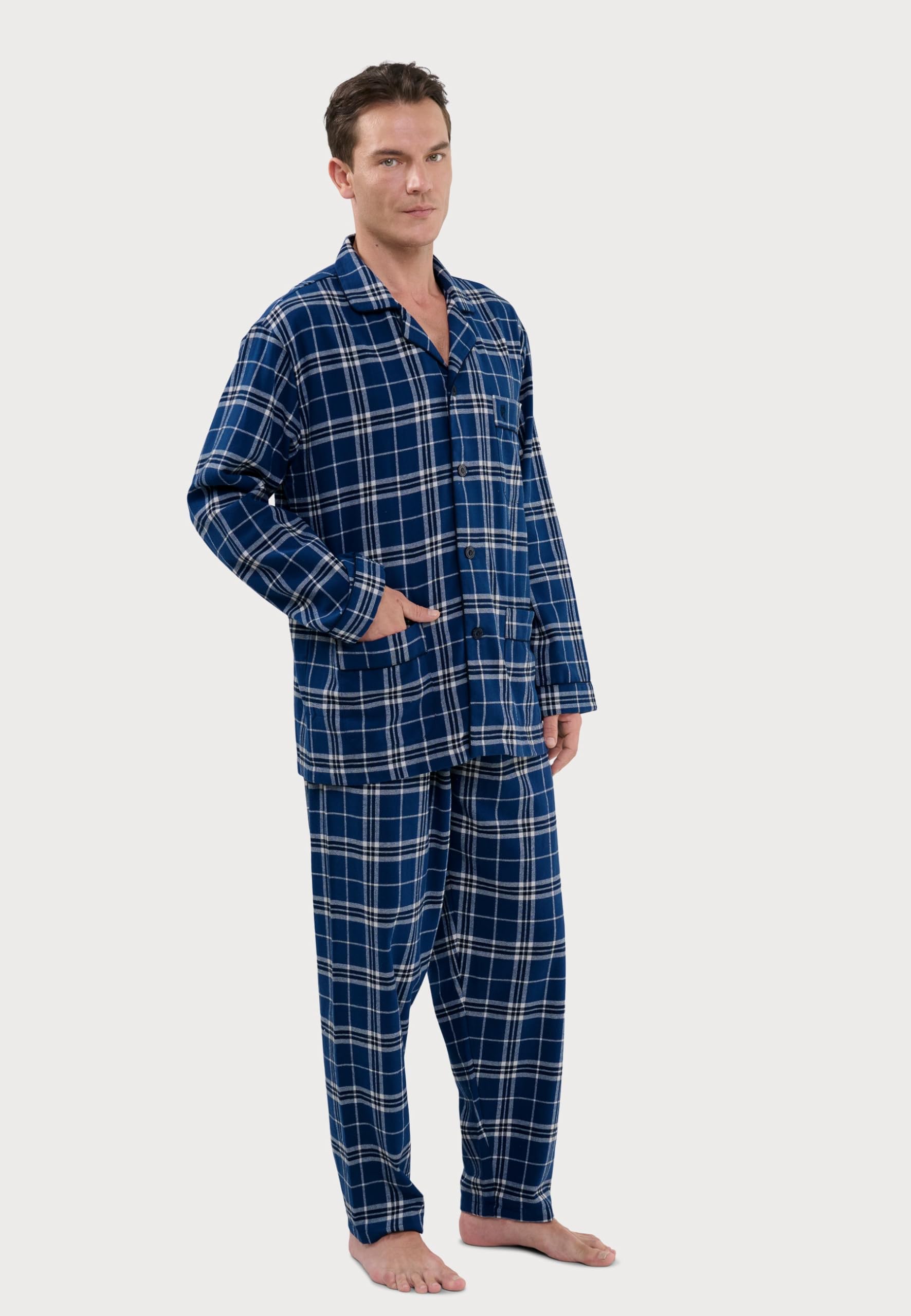El Búho Nocturno Pijama Hombre Invierno Polar Conjunto Dos Piezas - Franela Algodón o Terciopelo - Manga Larga Abrigado Calentito Bolsillos Cómodo